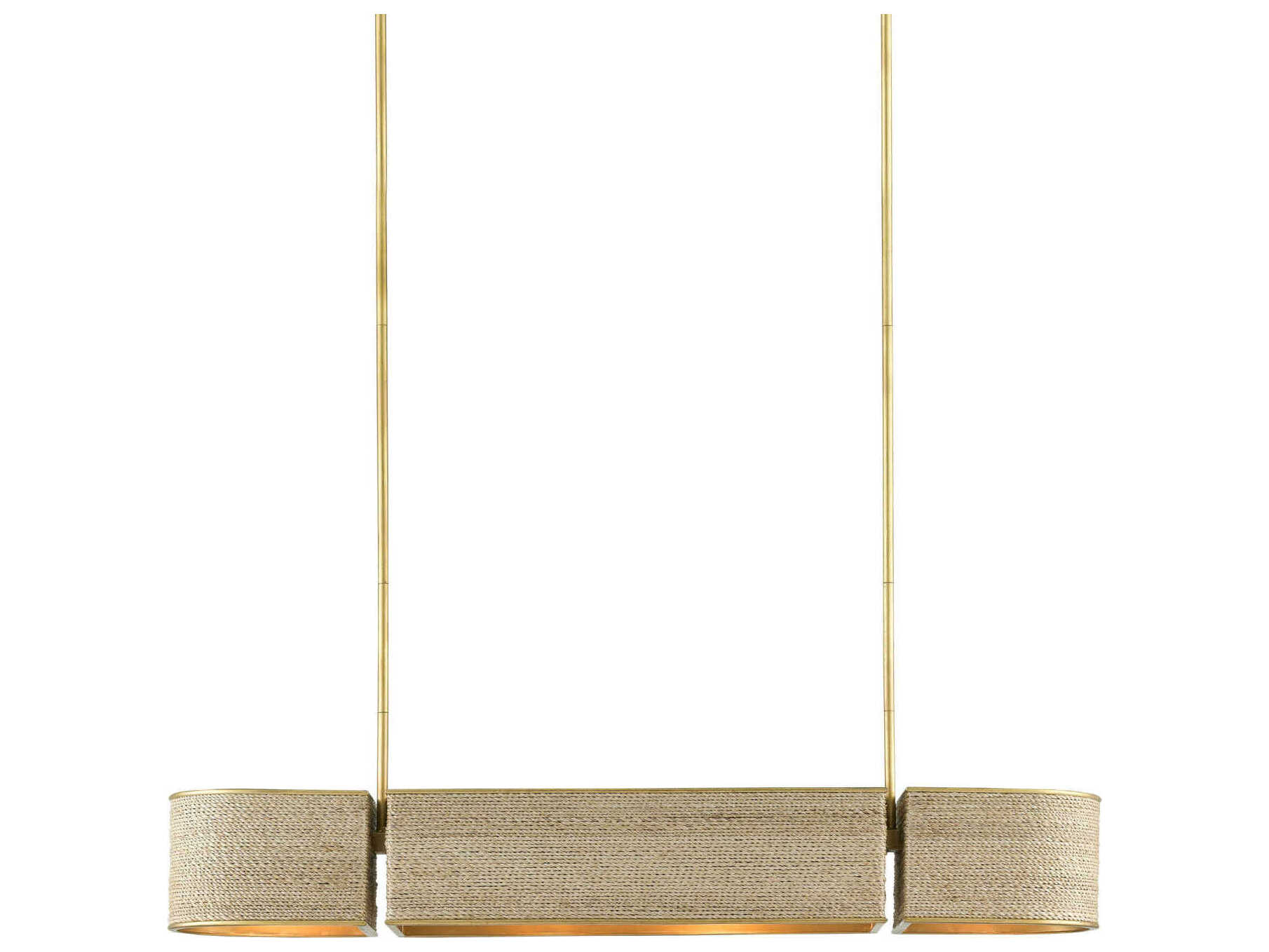 Currey & Company Tenby 4-Light Contemporary Gold Leaf Abaca Rope Linear Island Pendant