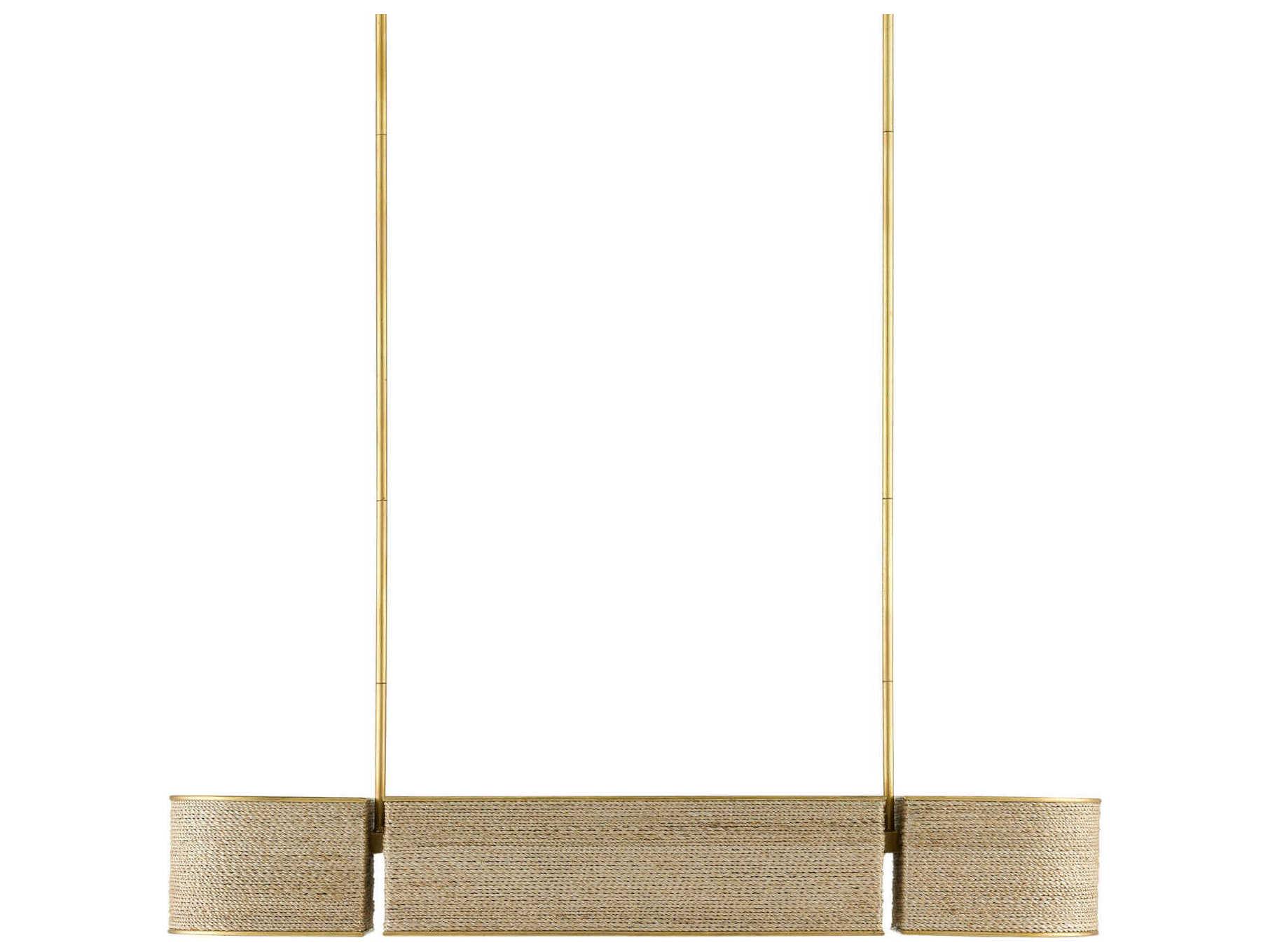 Currey & Company Tenby 4-Light Contemporary Gold Leaf Abaca Rope Linear Island Pendant