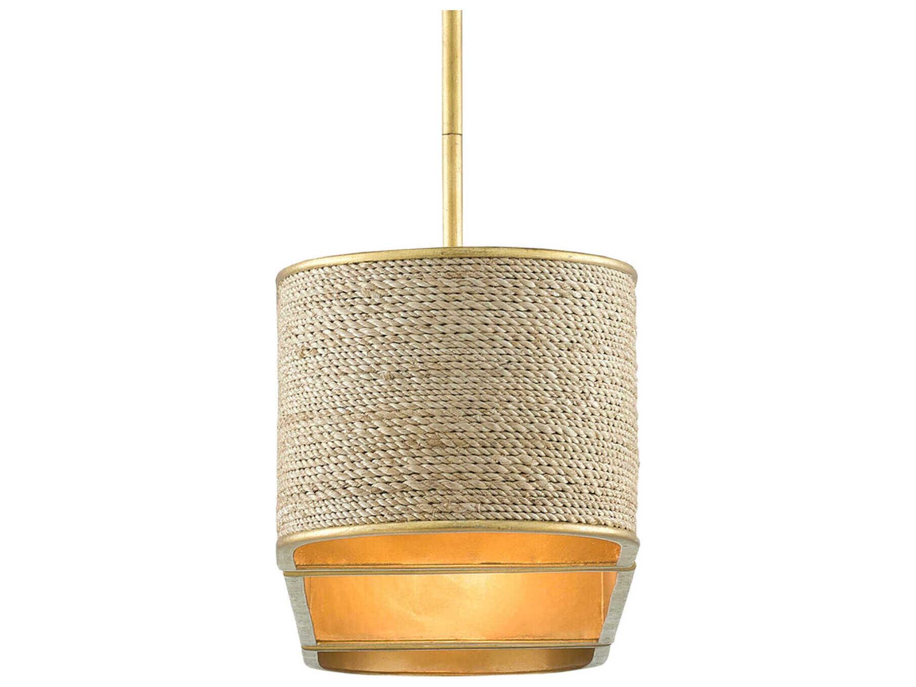 Currey & Company Tenby 4-Light Contemporary Gold Leaf Abaca Rope Linear Island Pendant