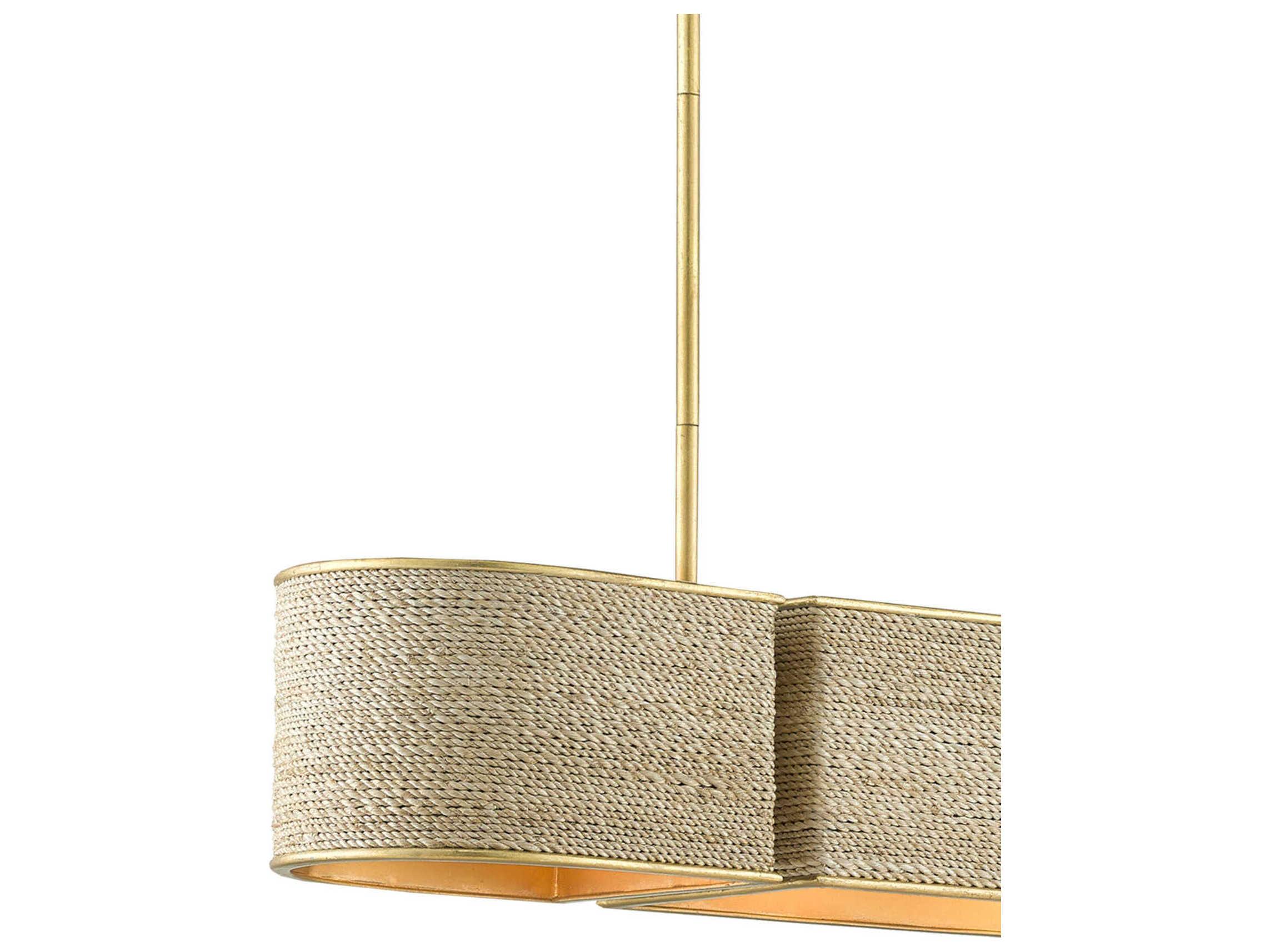 Currey & Company Tenby 4-Light Contemporary Gold Leaf Abaca Rope Linear Island Pendant