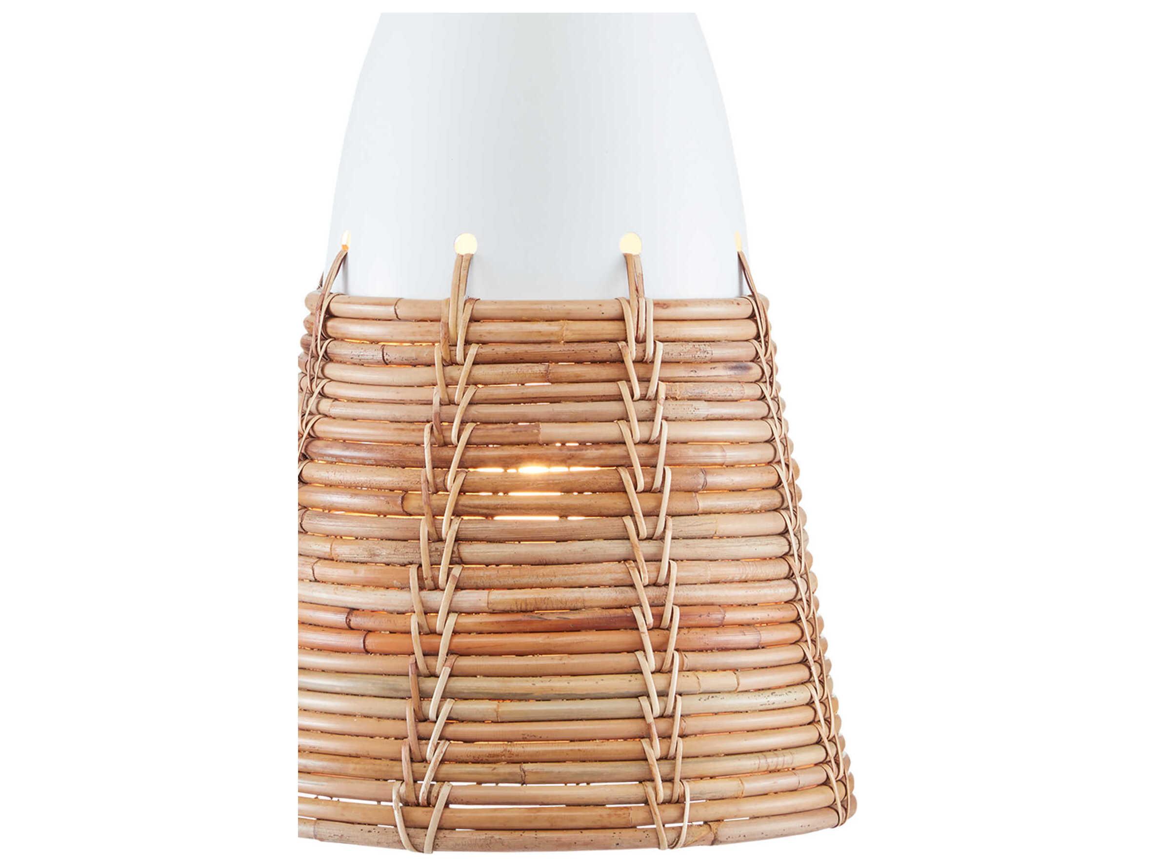 Currey & Company Arundo 1-Light Gesso White Paint Natural Rattan Brown Bell Pendant