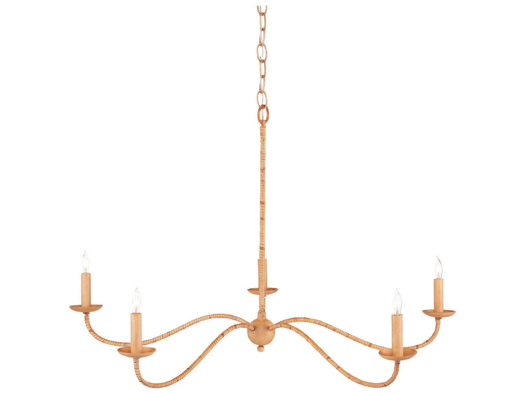 Currey & Company Saxon 5-Light Painted Rattan Natural Brown Chandelier