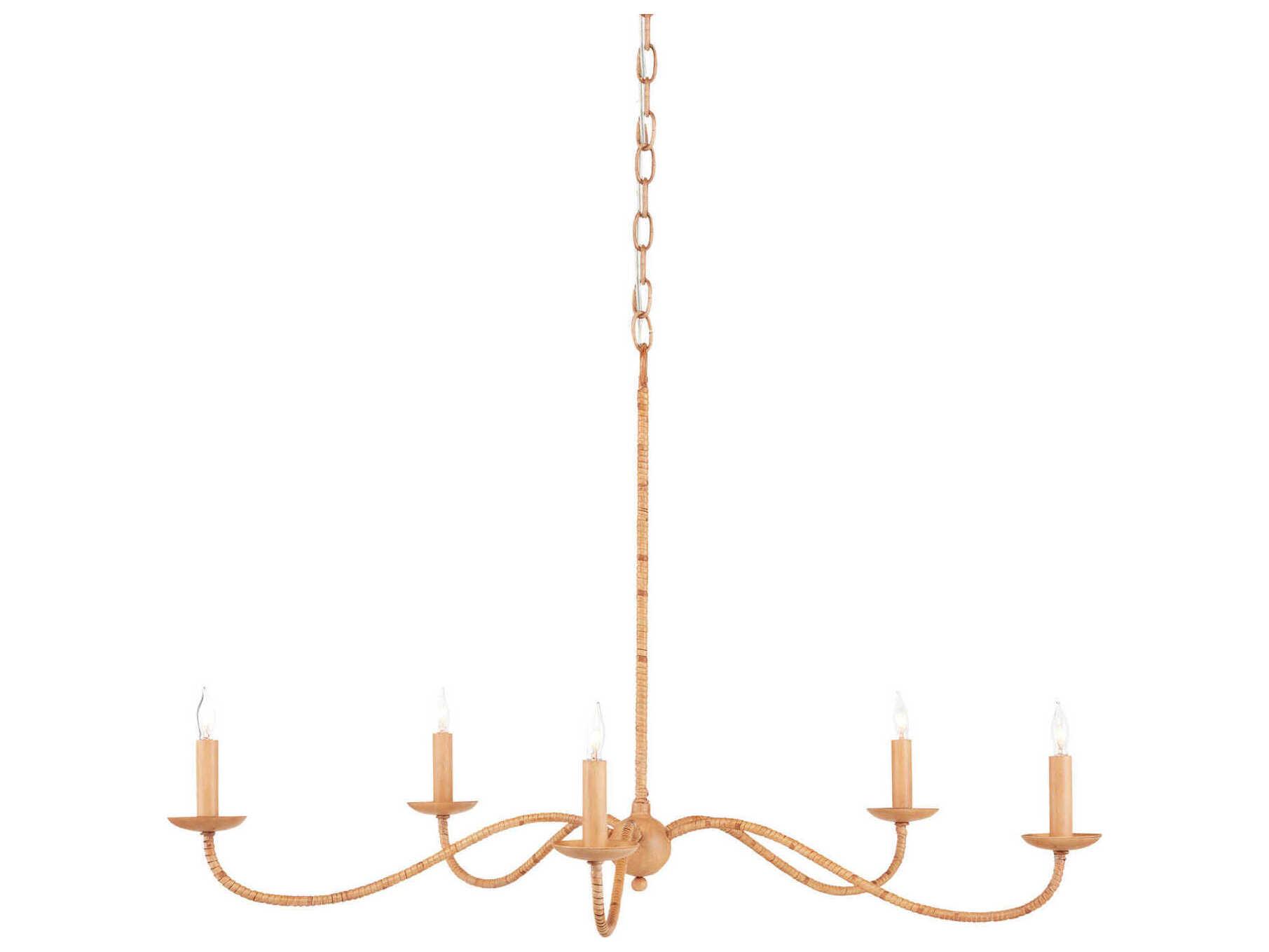 Currey & Company Saxon 5-Light Painted Rattan Natural Brown Chandelier