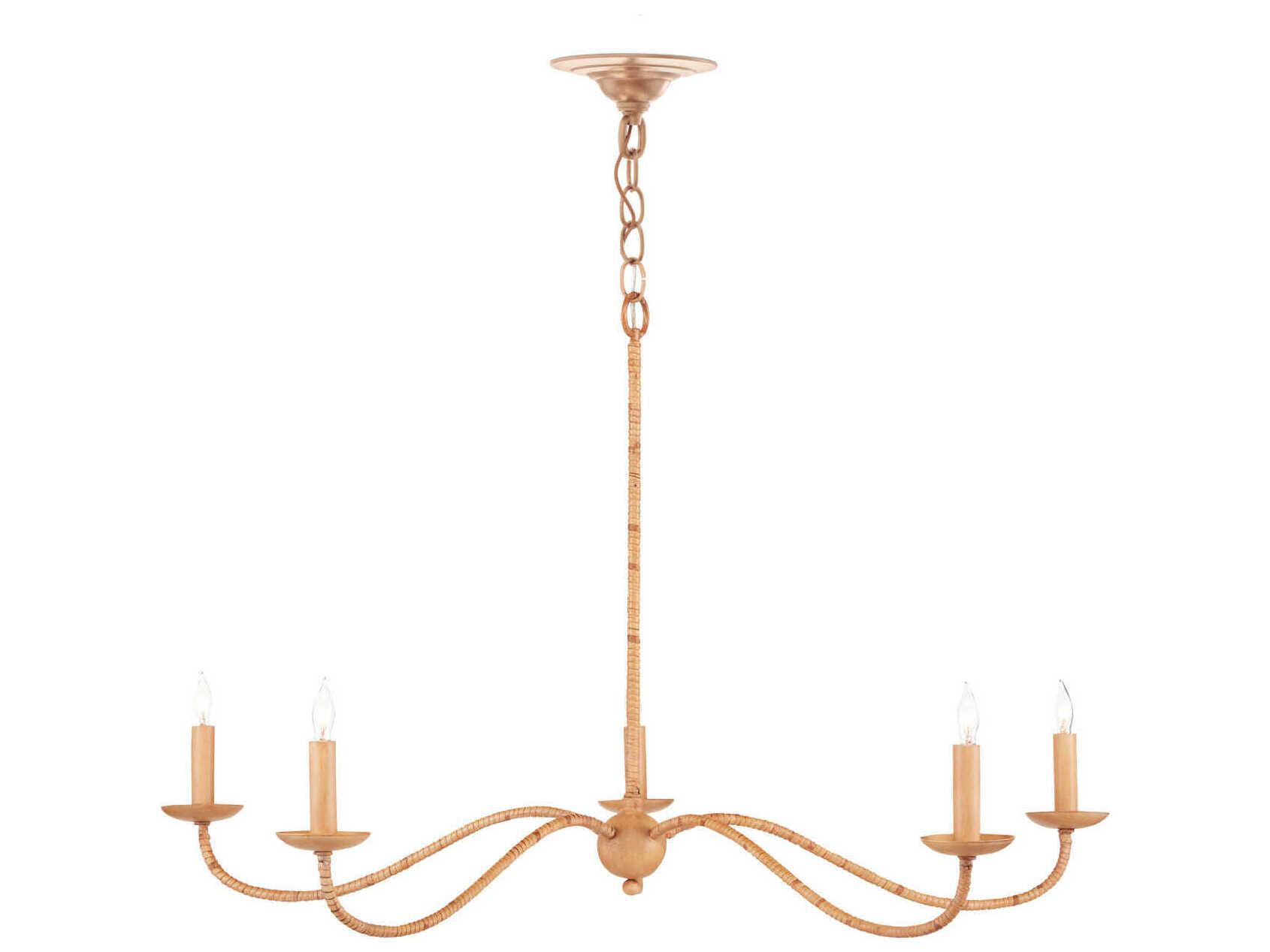 Currey & Company Saxon 5-Light Painted Rattan Natural Brown Chandelier