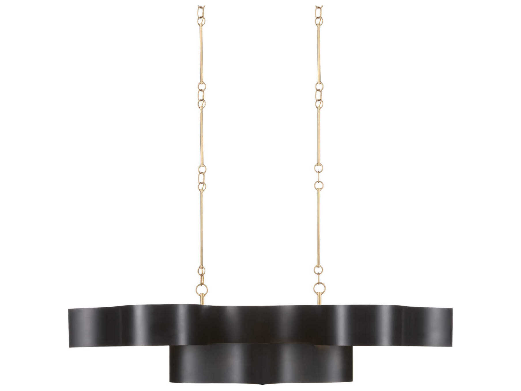 Currey & Company Grand Lotus 6-Light Satin Black Contemporary Gold Leaf Linear Island Pendant
