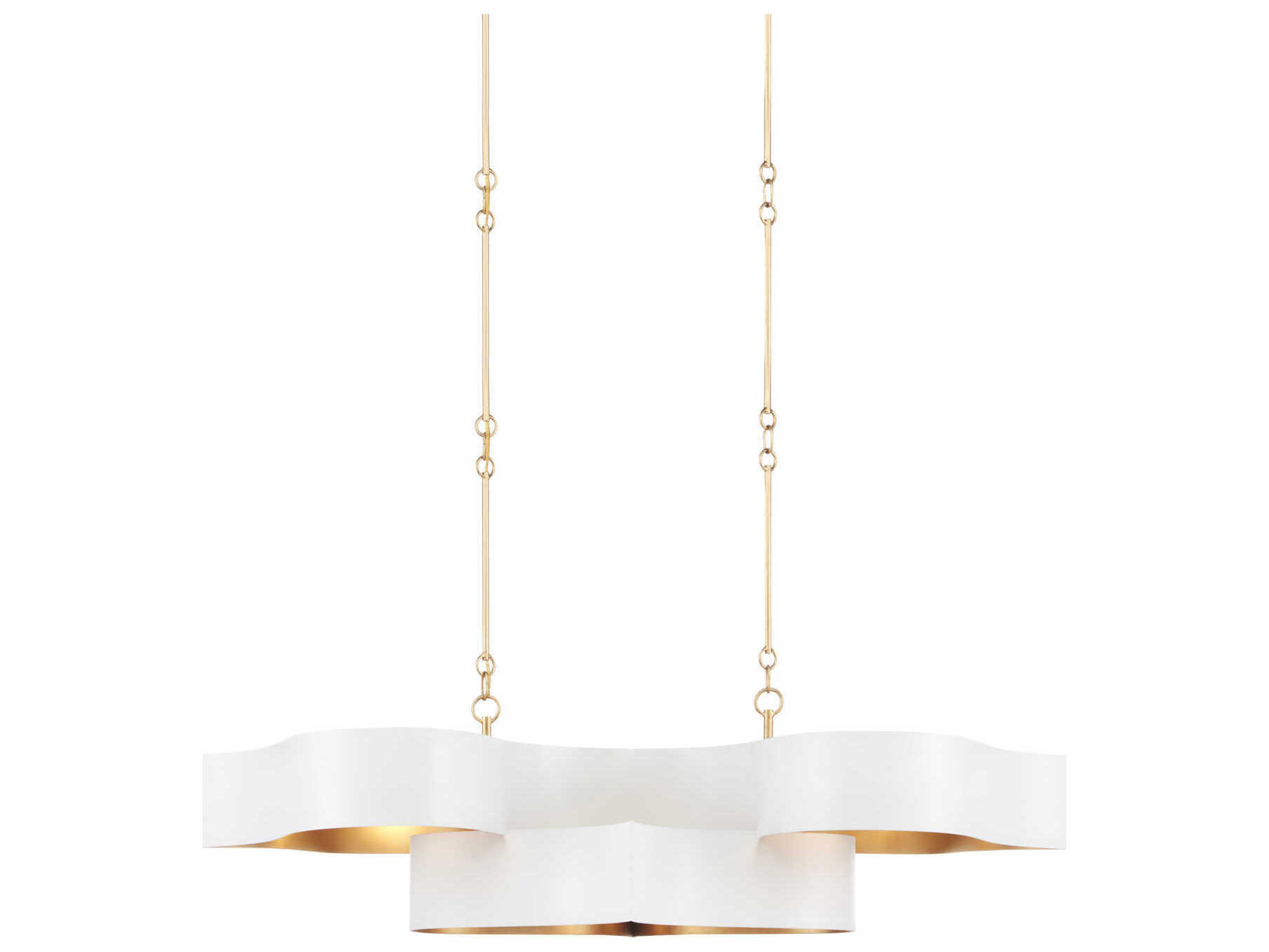 Currey & Company Grand Lotus 6-Light Sugar White Contemporary Gold Leaf Island Pendant