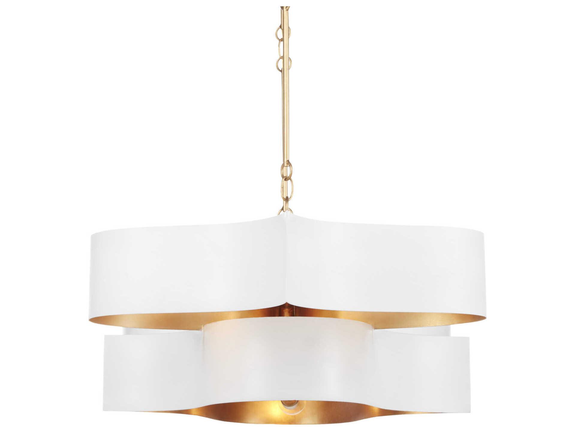 Currey & Company Grand Lotus 6-Light Sugar White Contemporary Gold Leaf Island Pendant