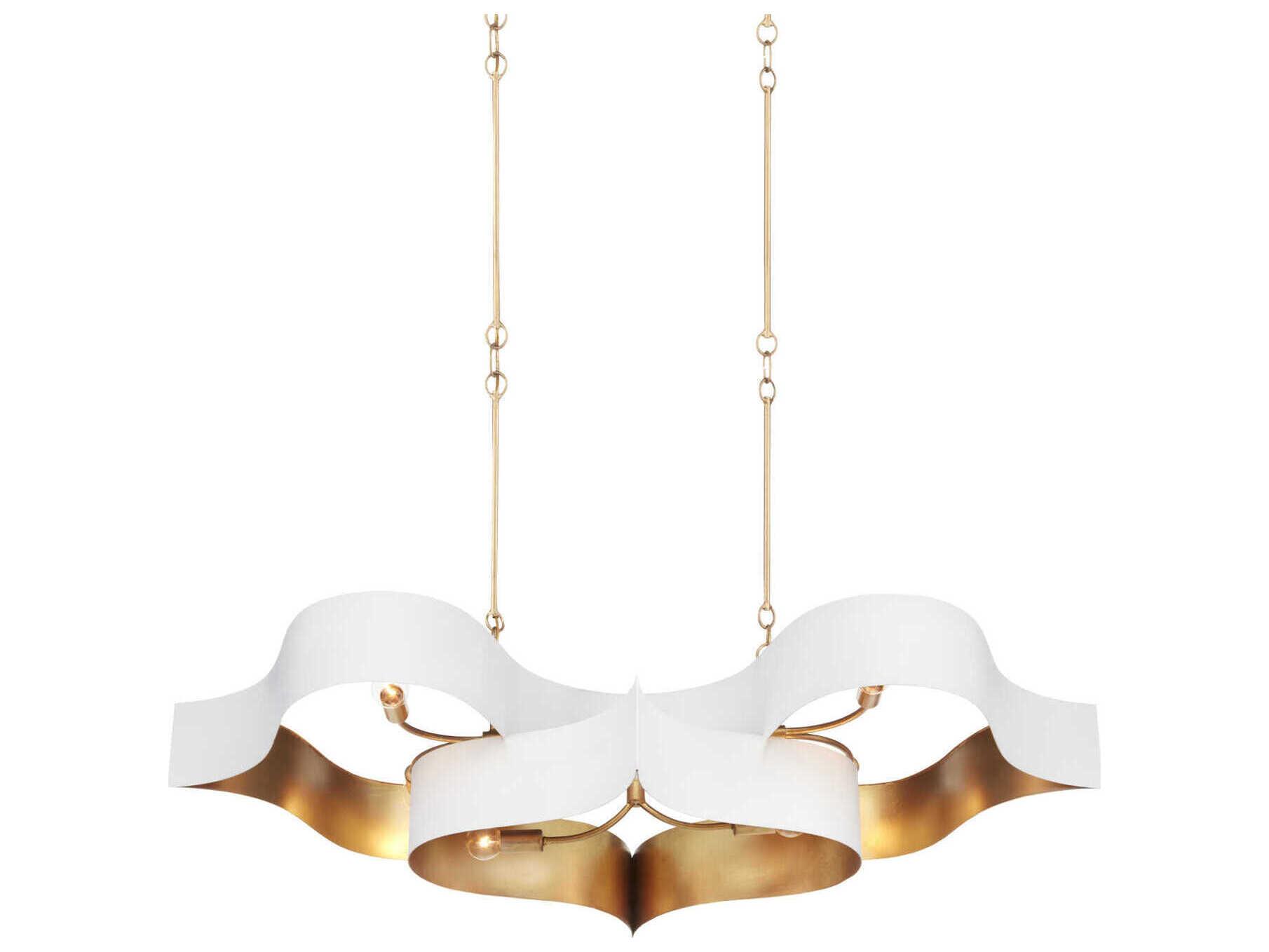 Currey & Company Grand Lotus 6-Light Sugar White Contemporary Gold Leaf Island Pendant