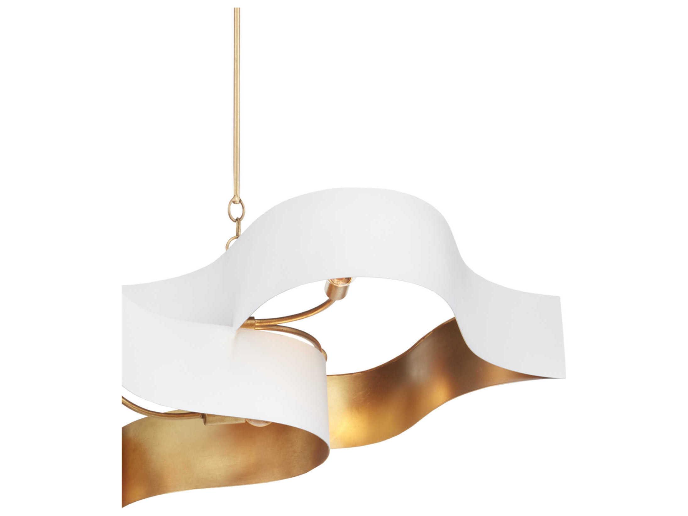 Currey & Company Grand Lotus 6-Light Sugar White Contemporary Gold Leaf Island Pendant