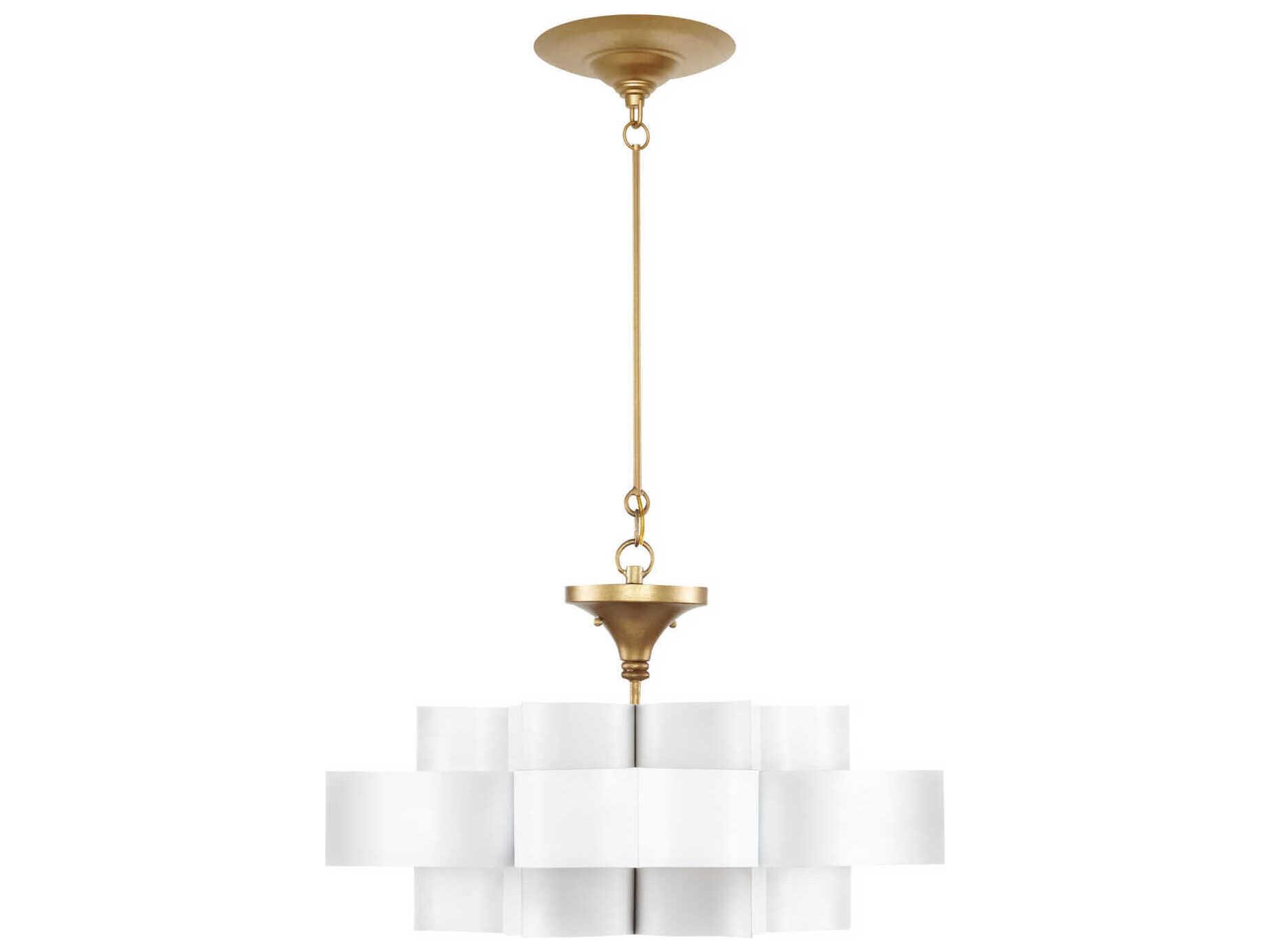 Currey & Company Grand Lotus 1-Light Sugar White Contemporary Gold Leaf Tiered Pendant