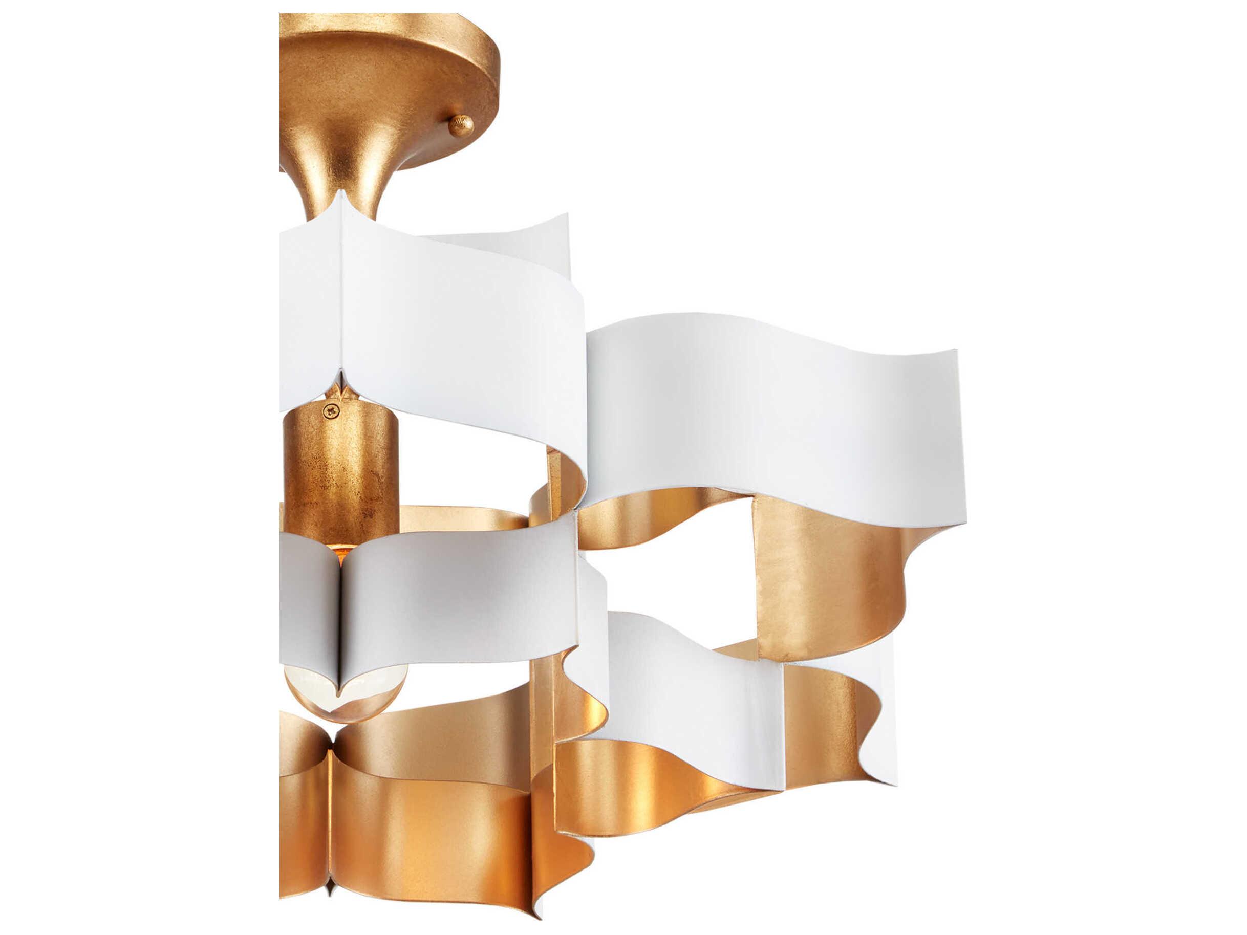 Currey & Company Grand Lotus 1-Light Sugar White Contemporary Gold Leaf Tiered Pendant