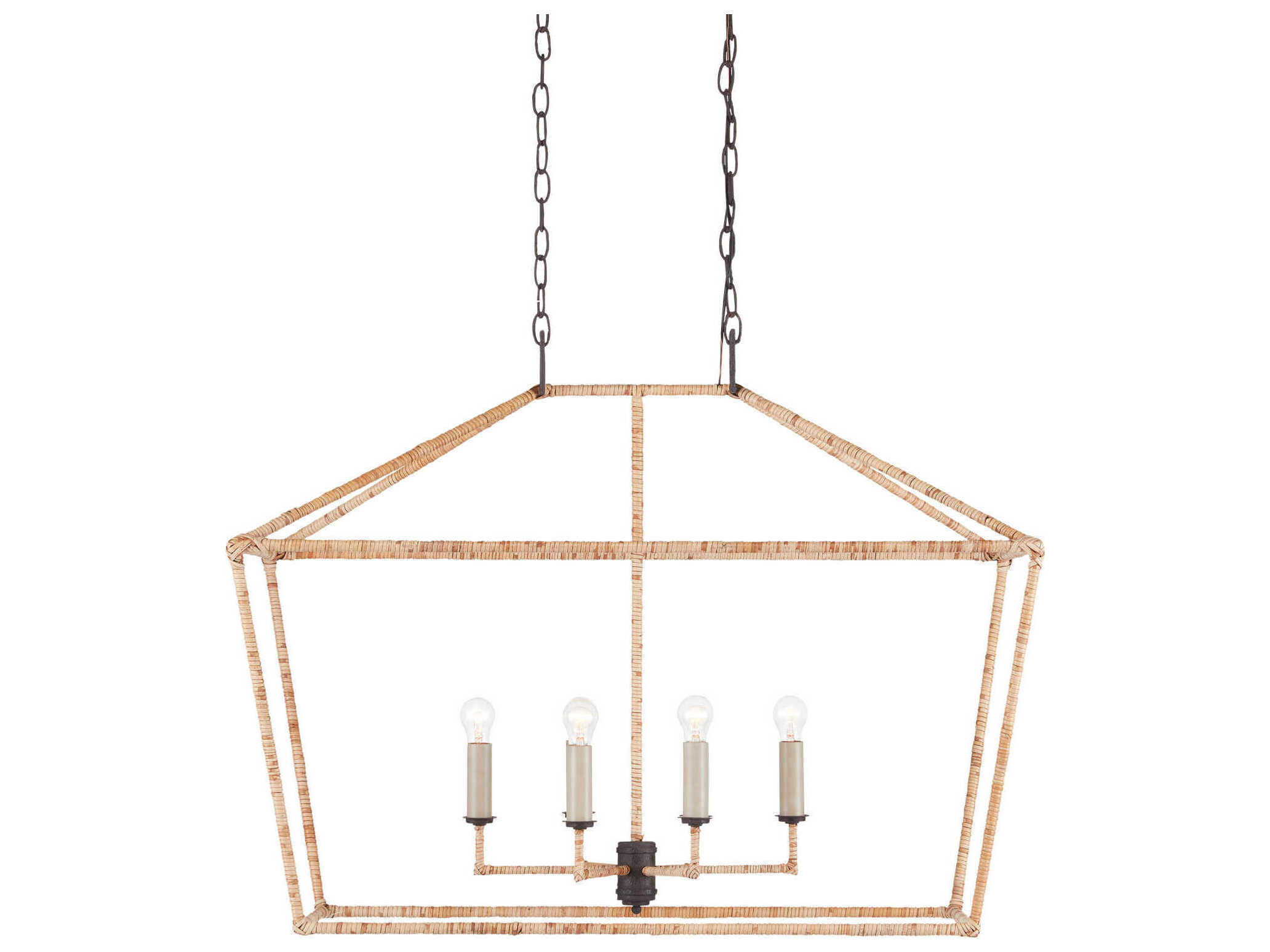 Currey & Company Denison 6-Light Mole Black Natural Rattan Brown Island Pendant