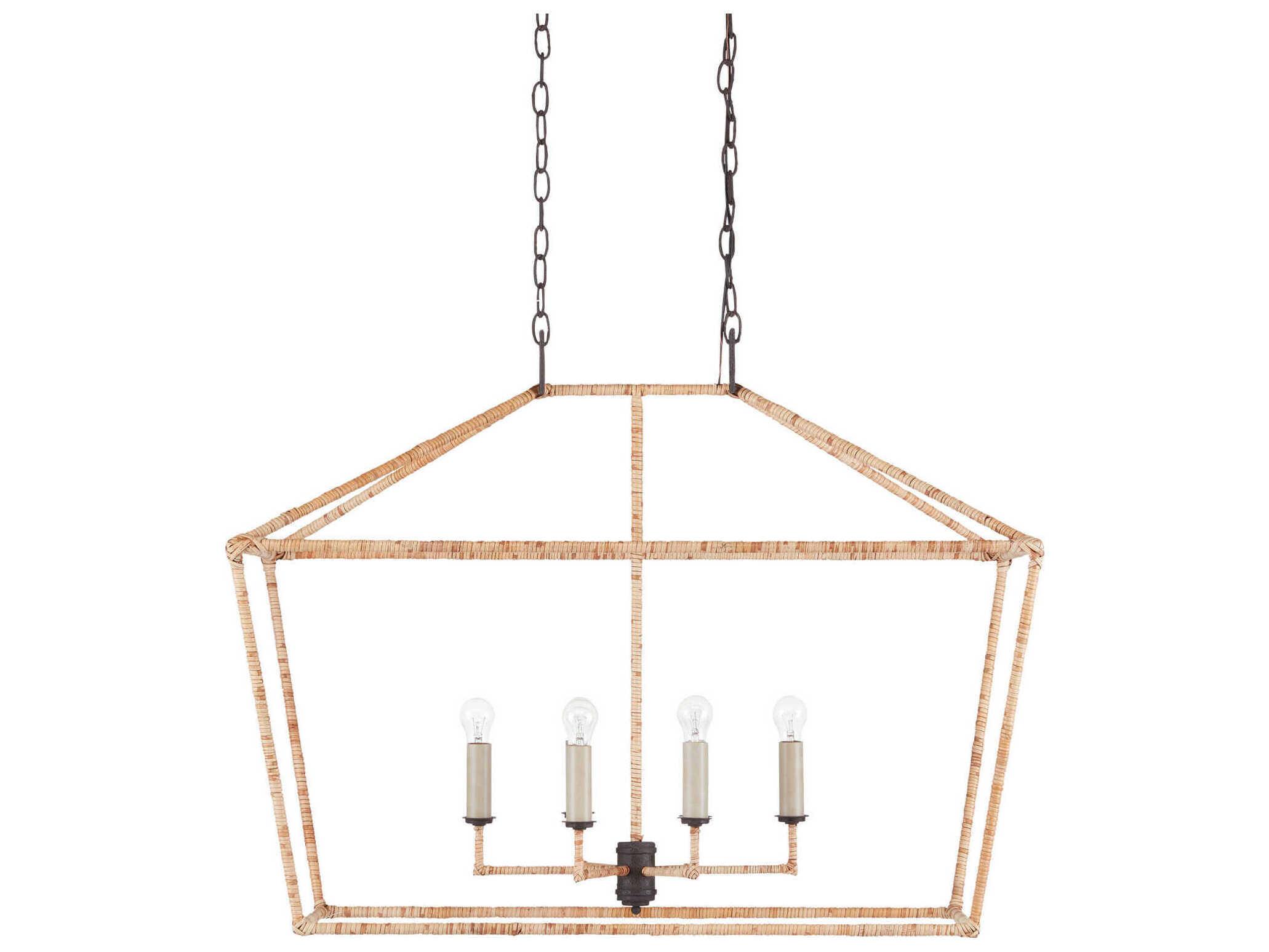 Currey & Company Denison 6-Light Mole Black Natural Rattan Brown Island Pendant