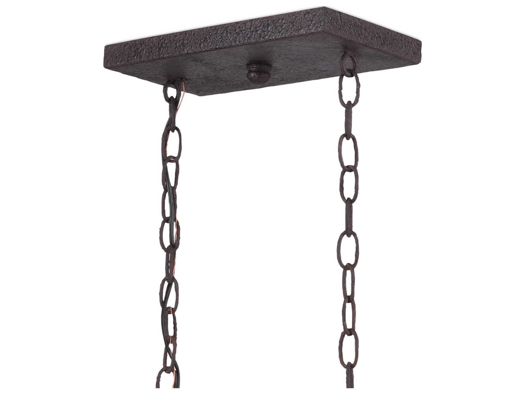 Currey & Company Denison 6-Light Mole Black Natural Rattan Brown Island Pendant