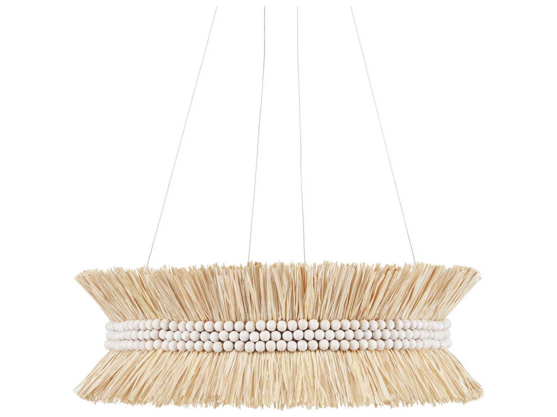 Currey & Company Seychelles 6-Light Sugar White Natural Raffia Pendant