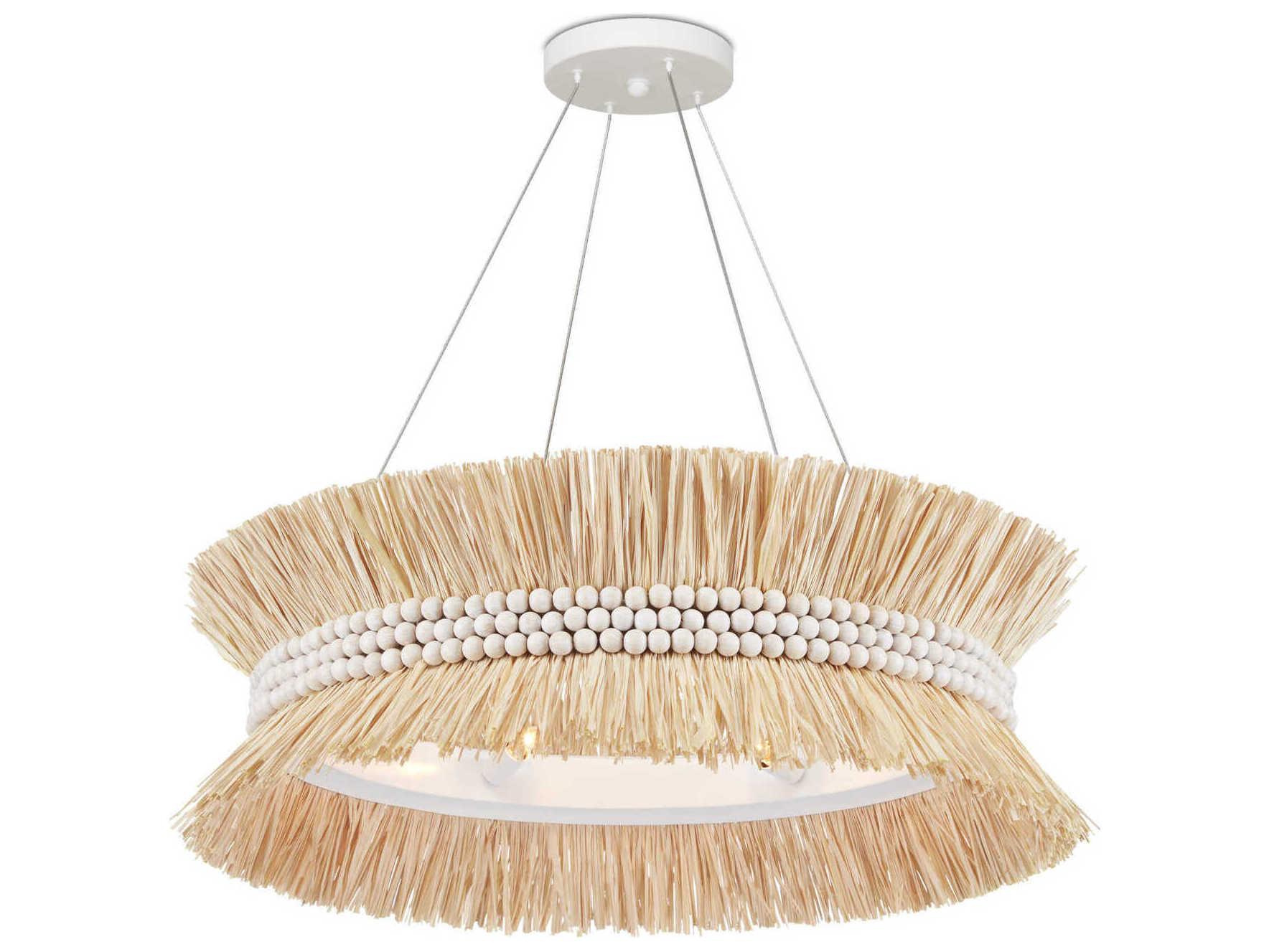 Currey & Company Seychelles 6-Light Sugar White Natural Raffia Pendant