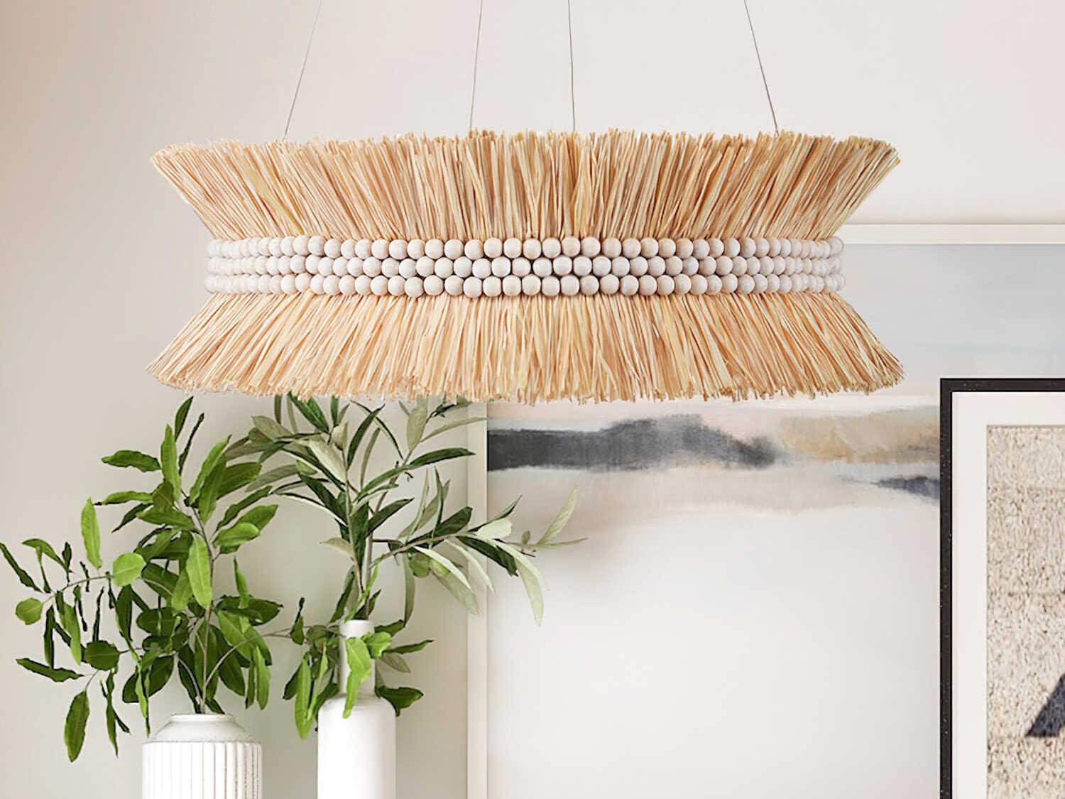 Currey & Company Seychelles 6-Light Sugar White Natural Raffia Pendant