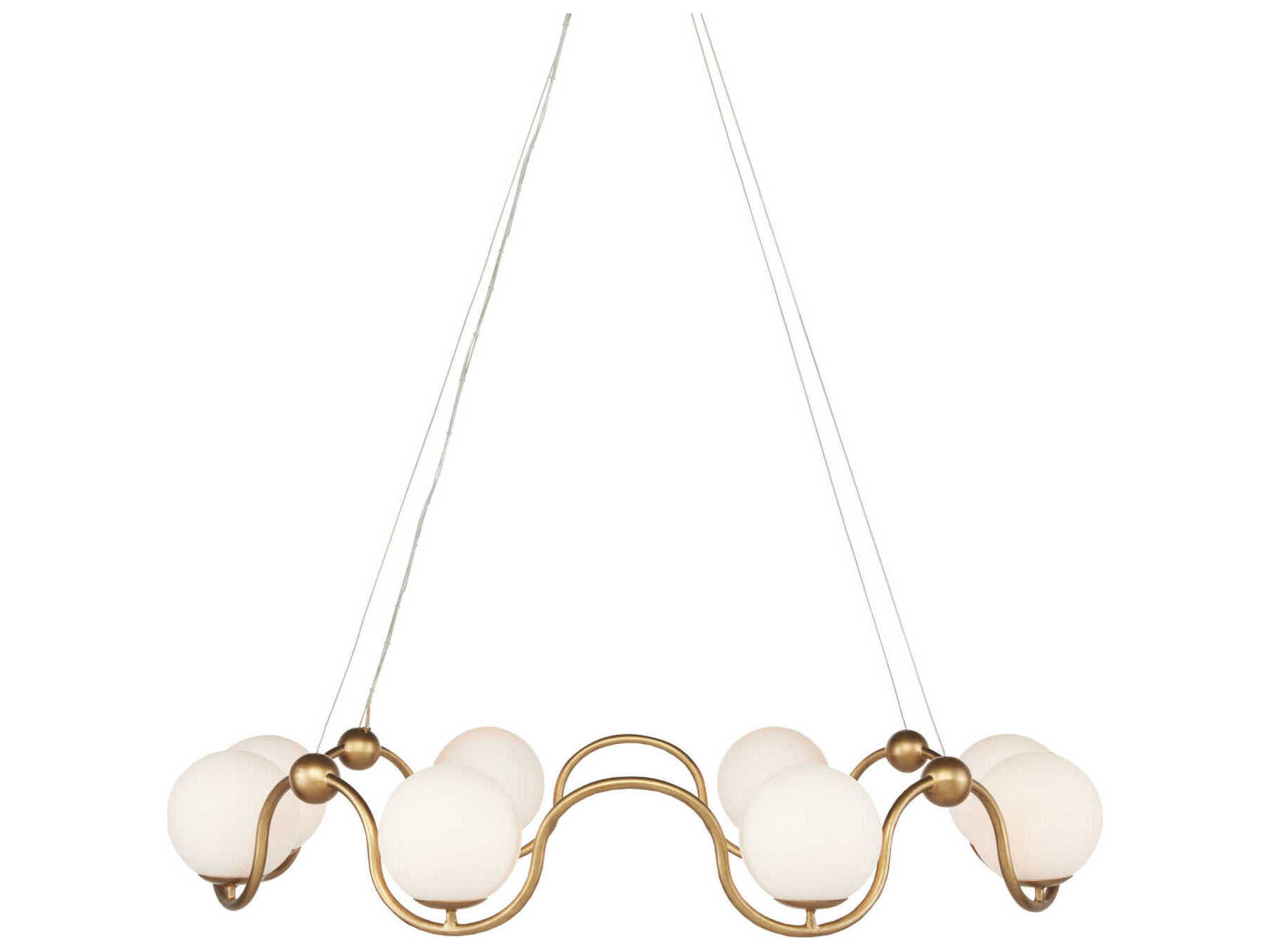 Currey & Company Equilibrium 8-Light Antique Brass White Glass Globe Chandelier