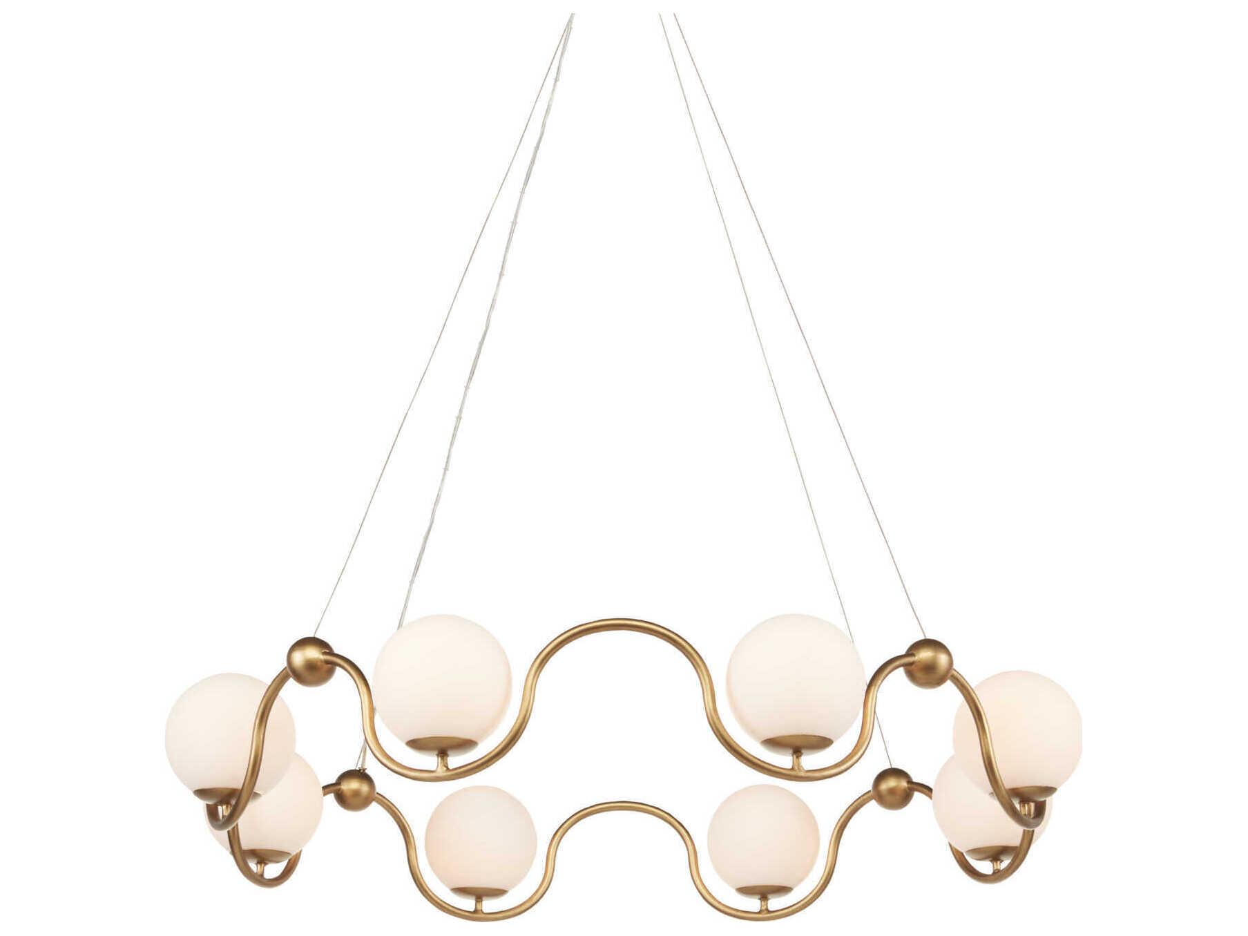 Currey & Company Equilibrium 8-Light Antique Brass White Glass Globe Chandelier