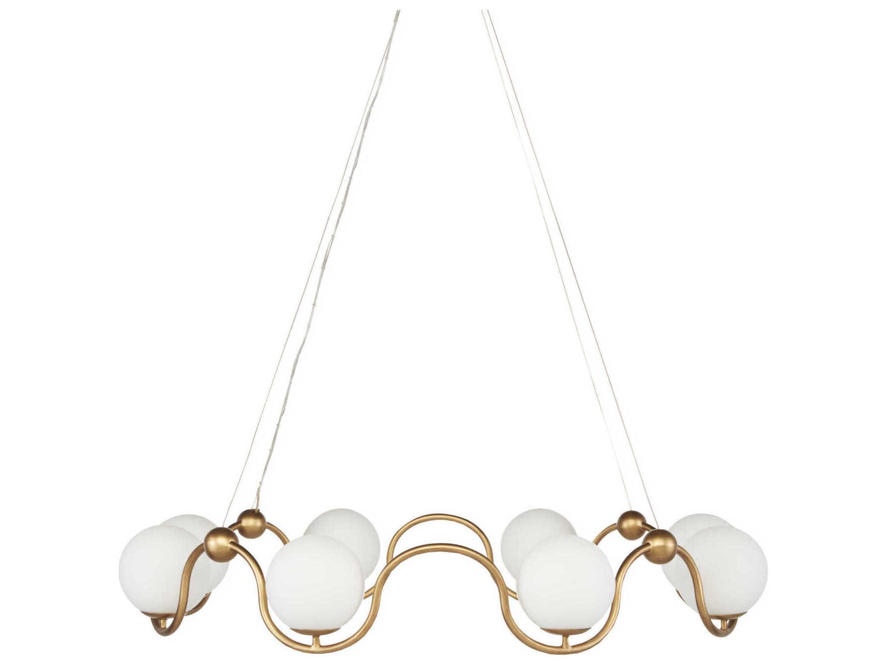 Currey & Company Equilibrium 8-Light Antique Brass White Glass Globe Chandelier