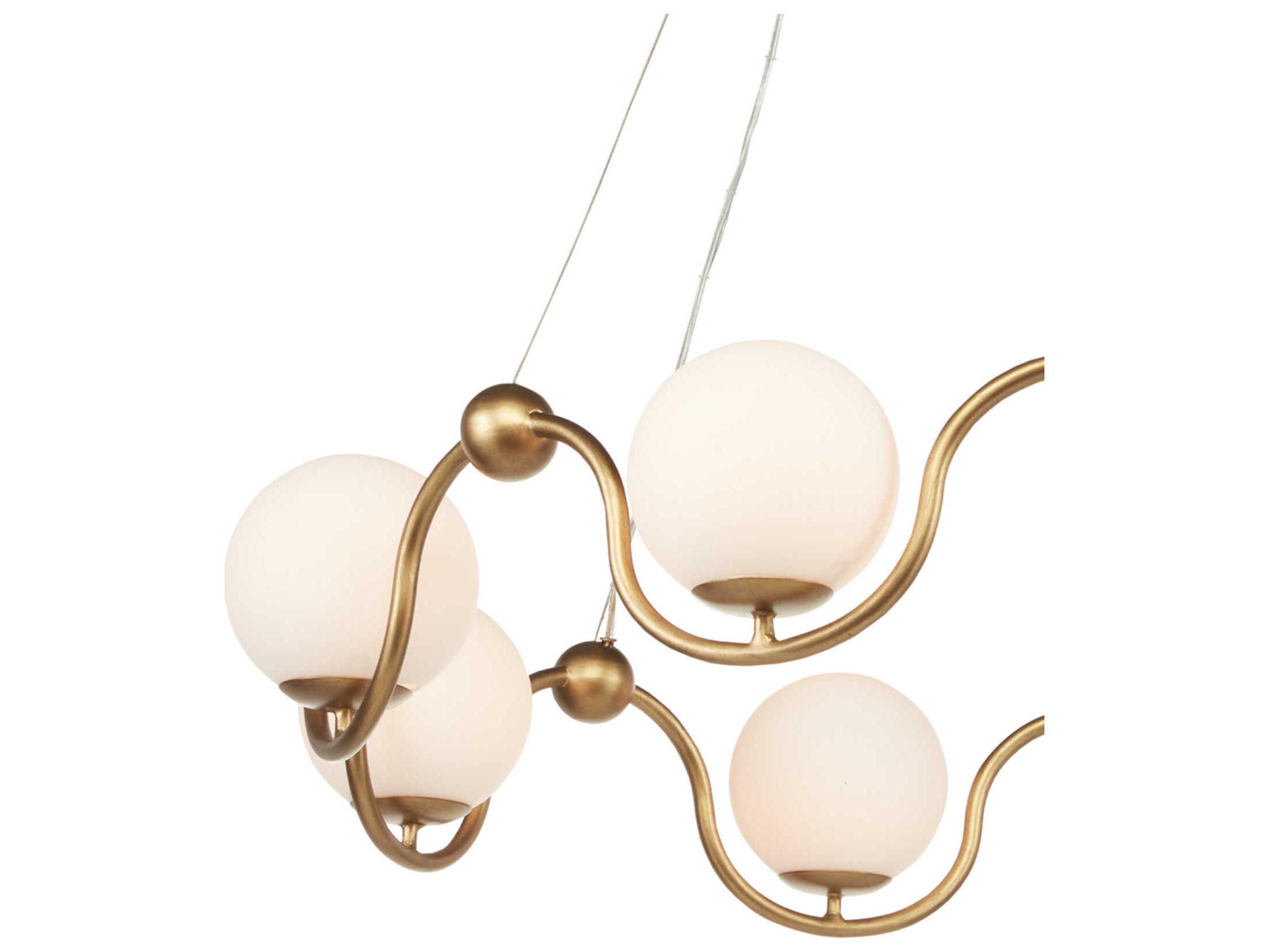 Currey & Company Equilibrium 8-Light Antique Brass White Glass Globe Chandelier