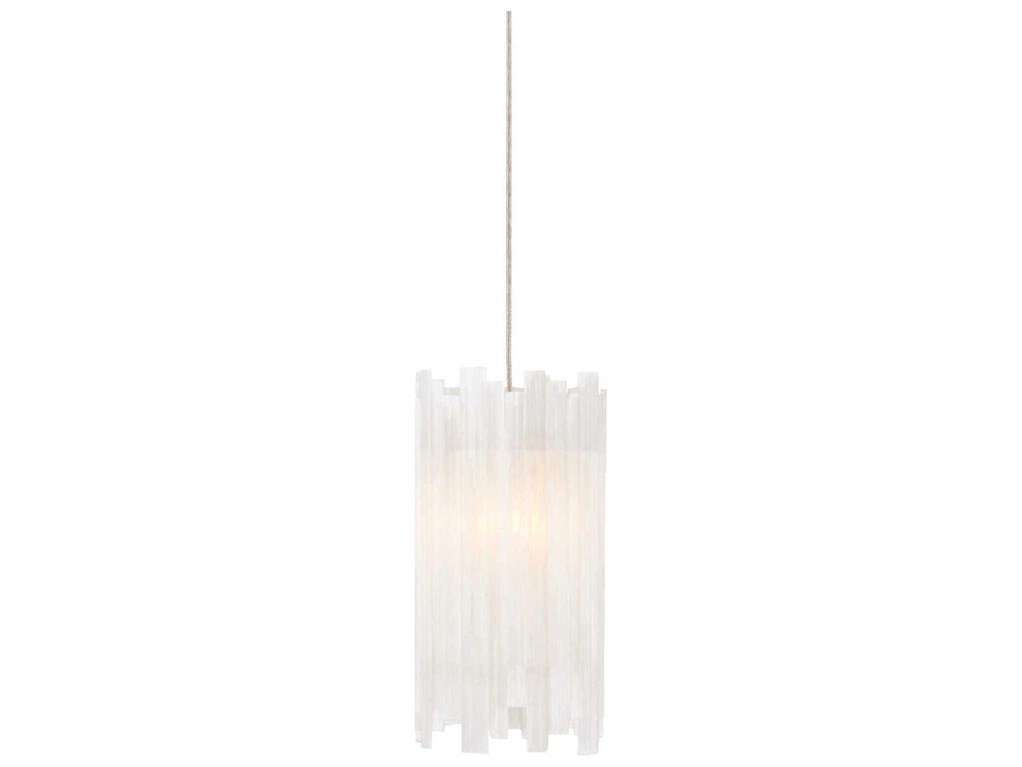 Currey & Company Escenia 1-Light Natural Painted Silver White Crystal Glass Cylinder Mini Pendant