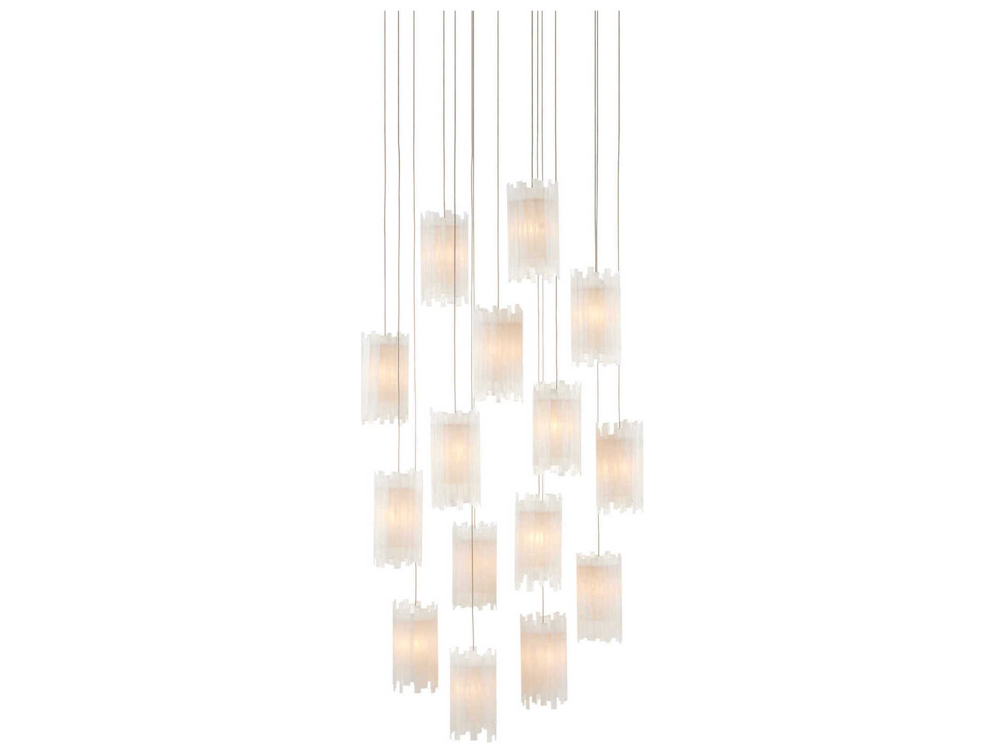 Currey & Company Escenia 15-Light Natural Painted Silver White Crystal Glass Cylinder Pendant