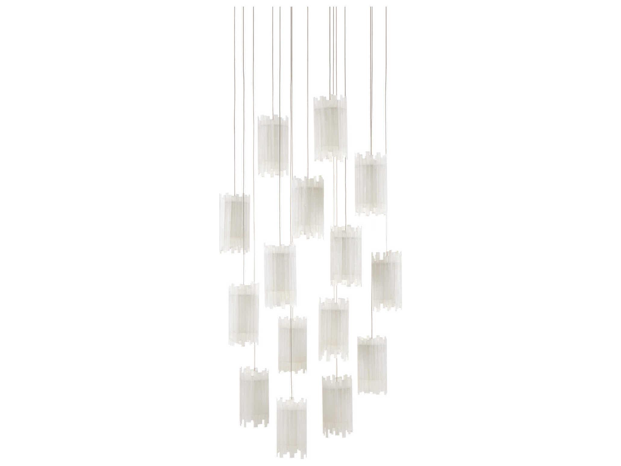 Currey & Company Escenia 15-Light Natural Painted Silver White Crystal Glass Cylinder Pendant