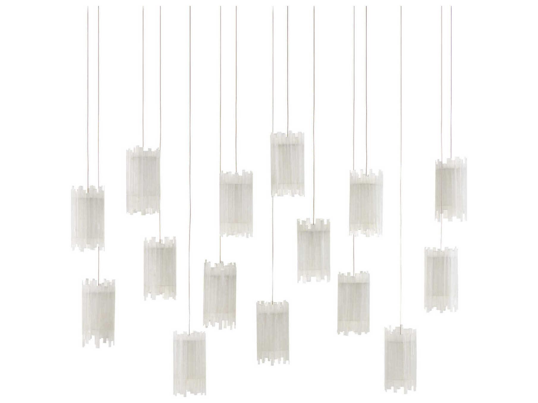 Currey & Company Escenia 15-Light Natural Painted Silver Crystal Glass Cylinder Island Pendant