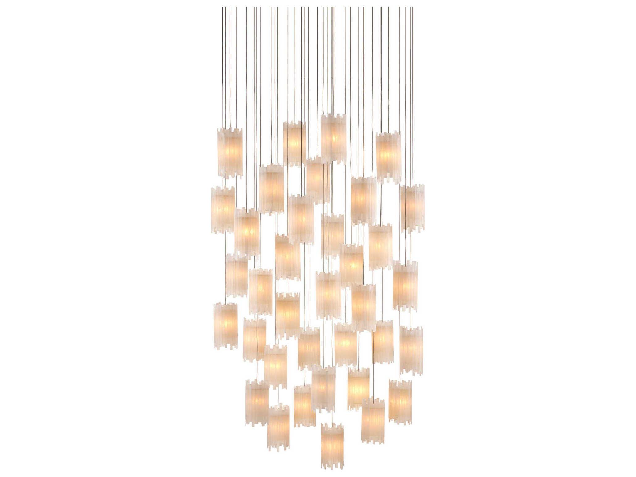 Currey & Company Escenia 36-Light Natural Painted Silver Crystal Glass Cylinder Pendant