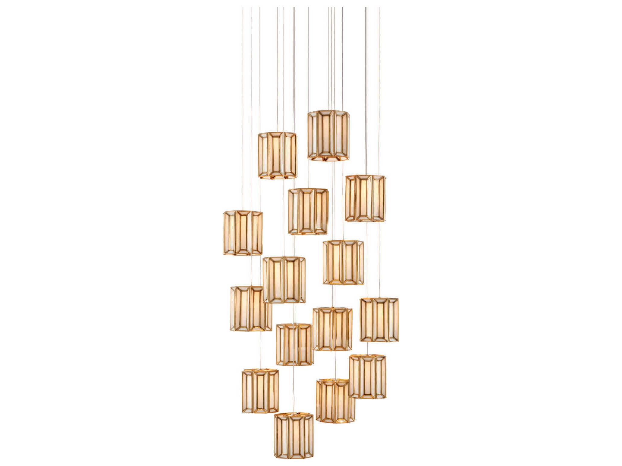 Currey & Company Daze 15-Light Antique Brass White Painted Silver Glass Geometric Pendant