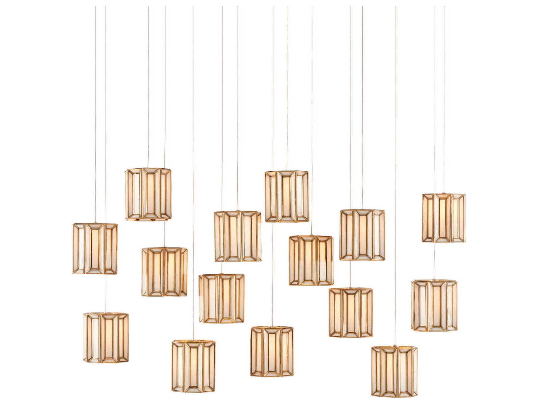 Currey & Company Daze 15-Light Antique Brass White Painted Silver Glass Geometric Island Pendant