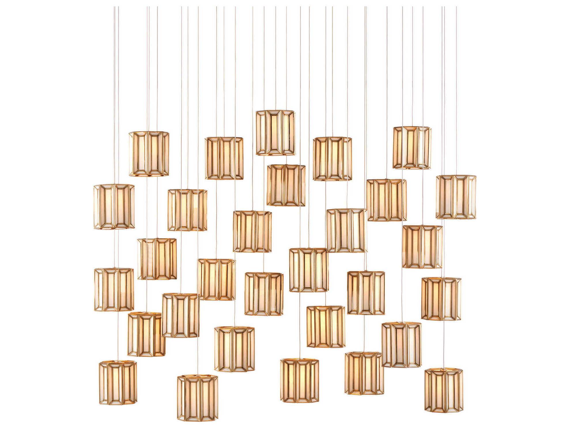 Currey & Company Daze 30-Light Antique Brass White Painted Silver Glass Geometric Island Pendant