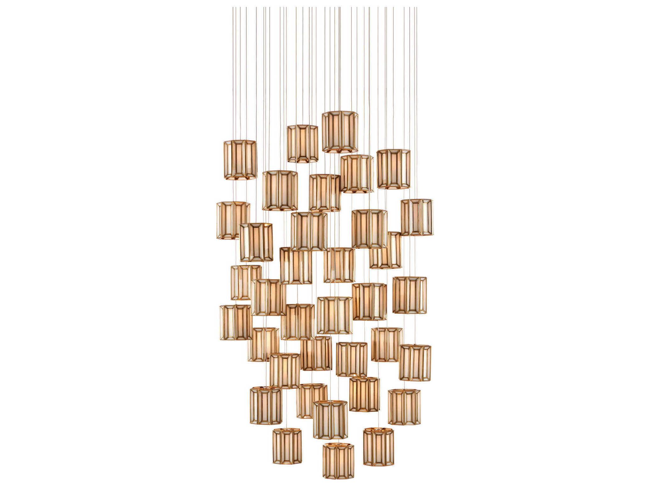 Currey & Company Daze 36-Light Antique Brass White Painted Silver Glass Geometric Pendant