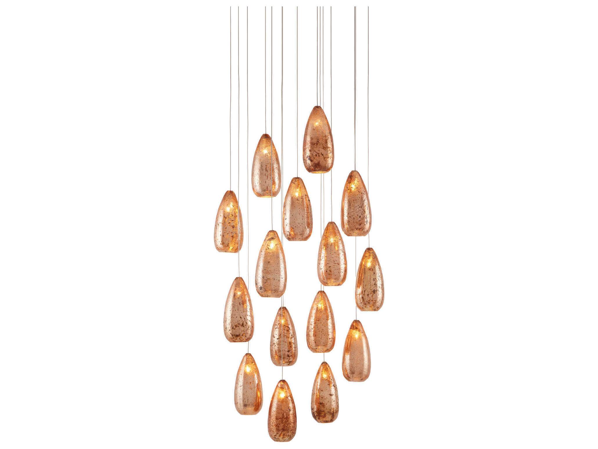 Currey & Company Rame 15-Light Copper Silver Painted Glass Pendant