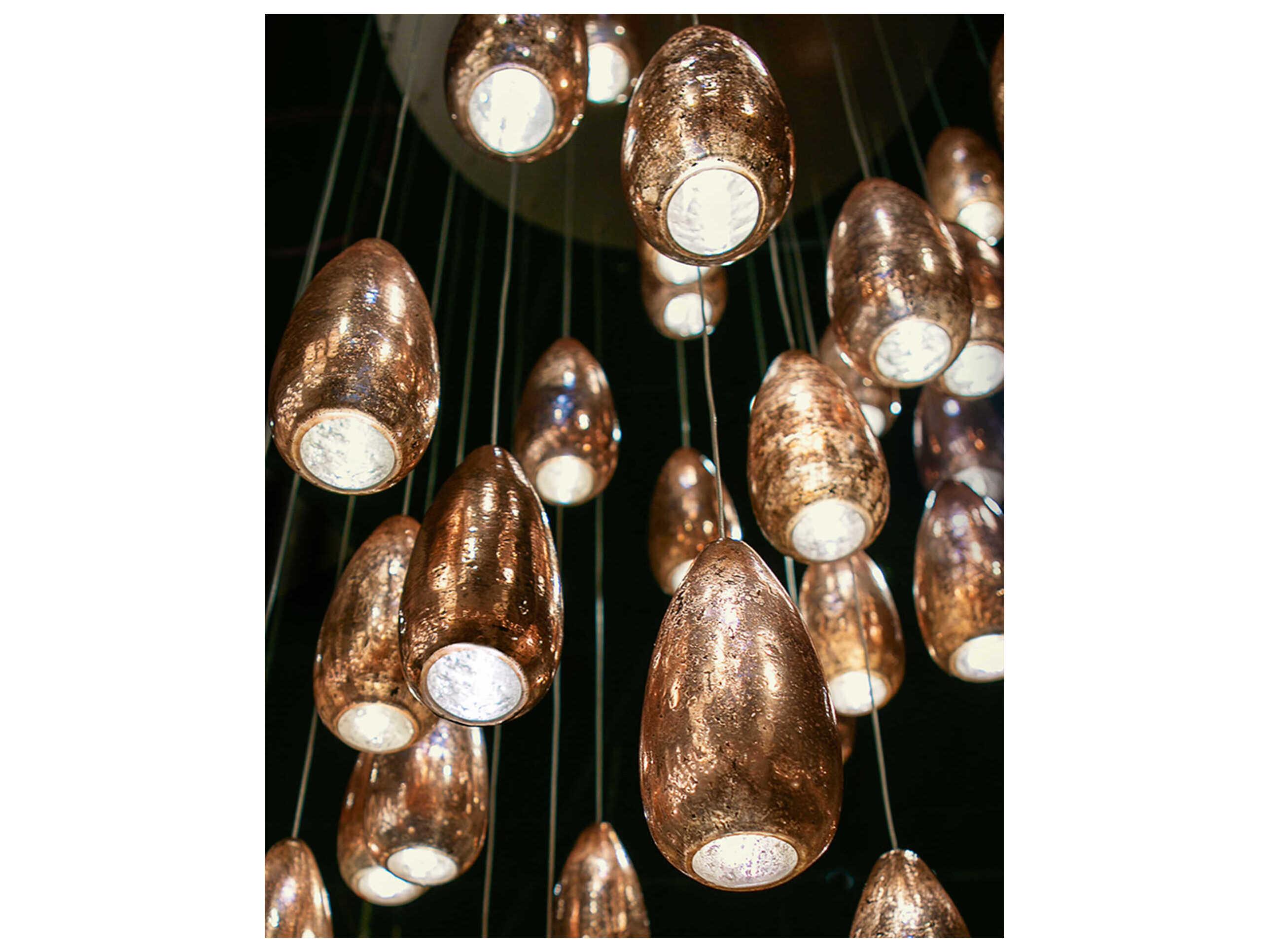 Currey & Company Rame 15-Light Copper Silver Painted Glass Pendant