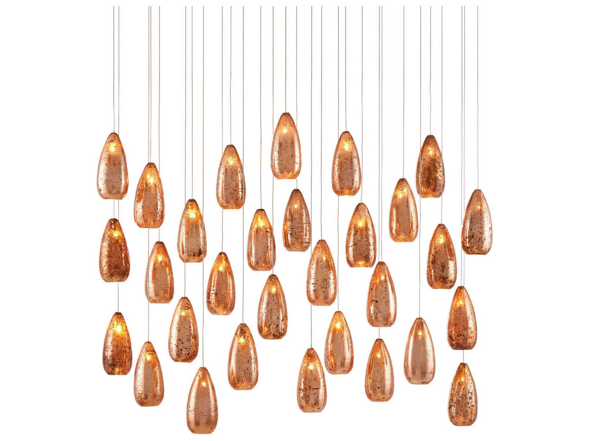 Currey & Company Rame 30-Light Copper Silver Painted Glass Island Pendant