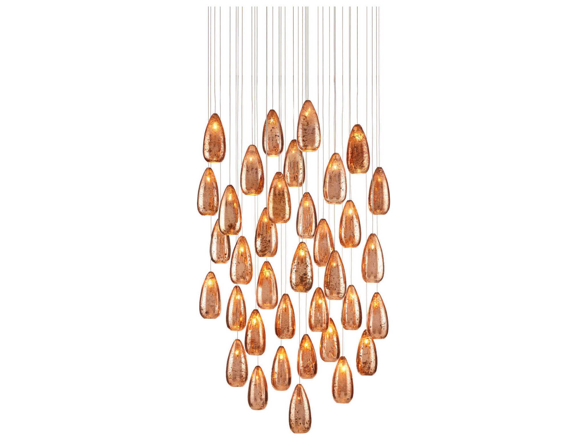 Currey & Company Rame 36-Light Copper Silver Painted Glass Pendant