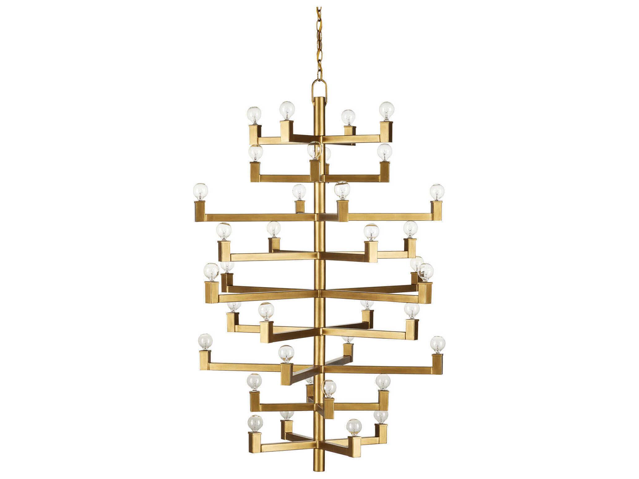 Currey & Company Andre 36-Light Brass Linear Tiered Chandelier