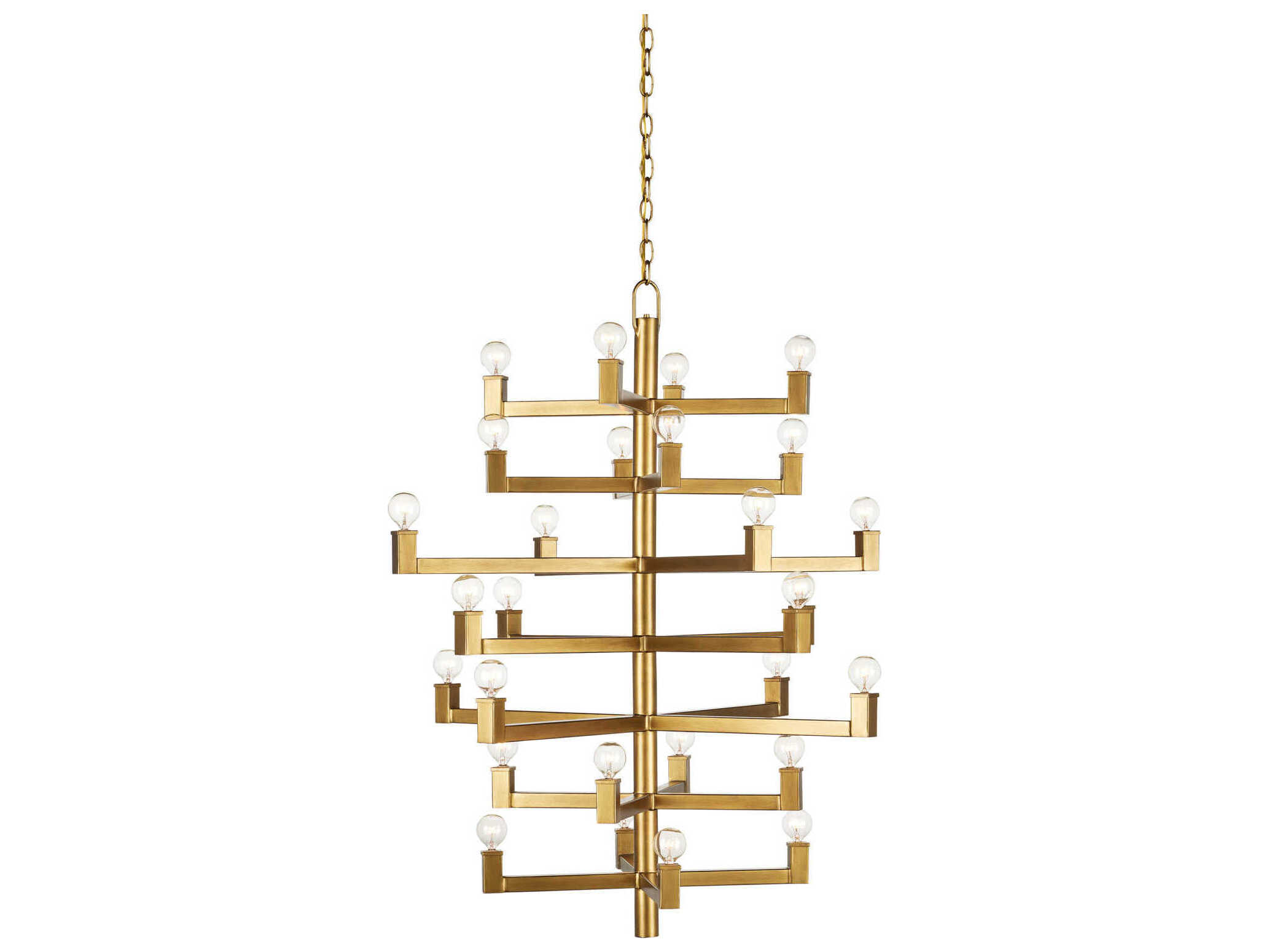 Currey & Company Andre 28-Light Brass Linear Tiered Chandelier