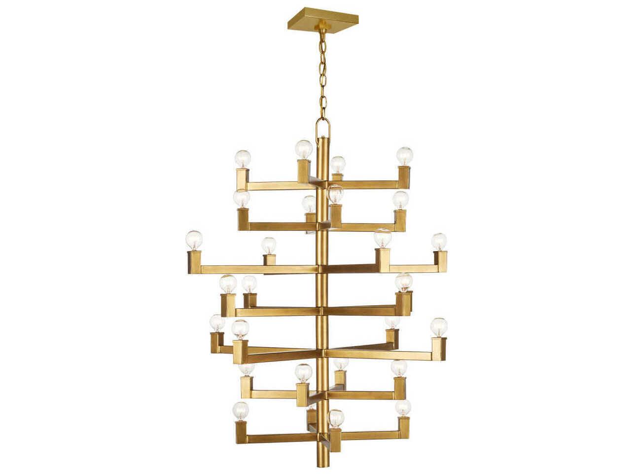 Currey & Company Andre 28-Light Brass Linear Tiered Chandelier