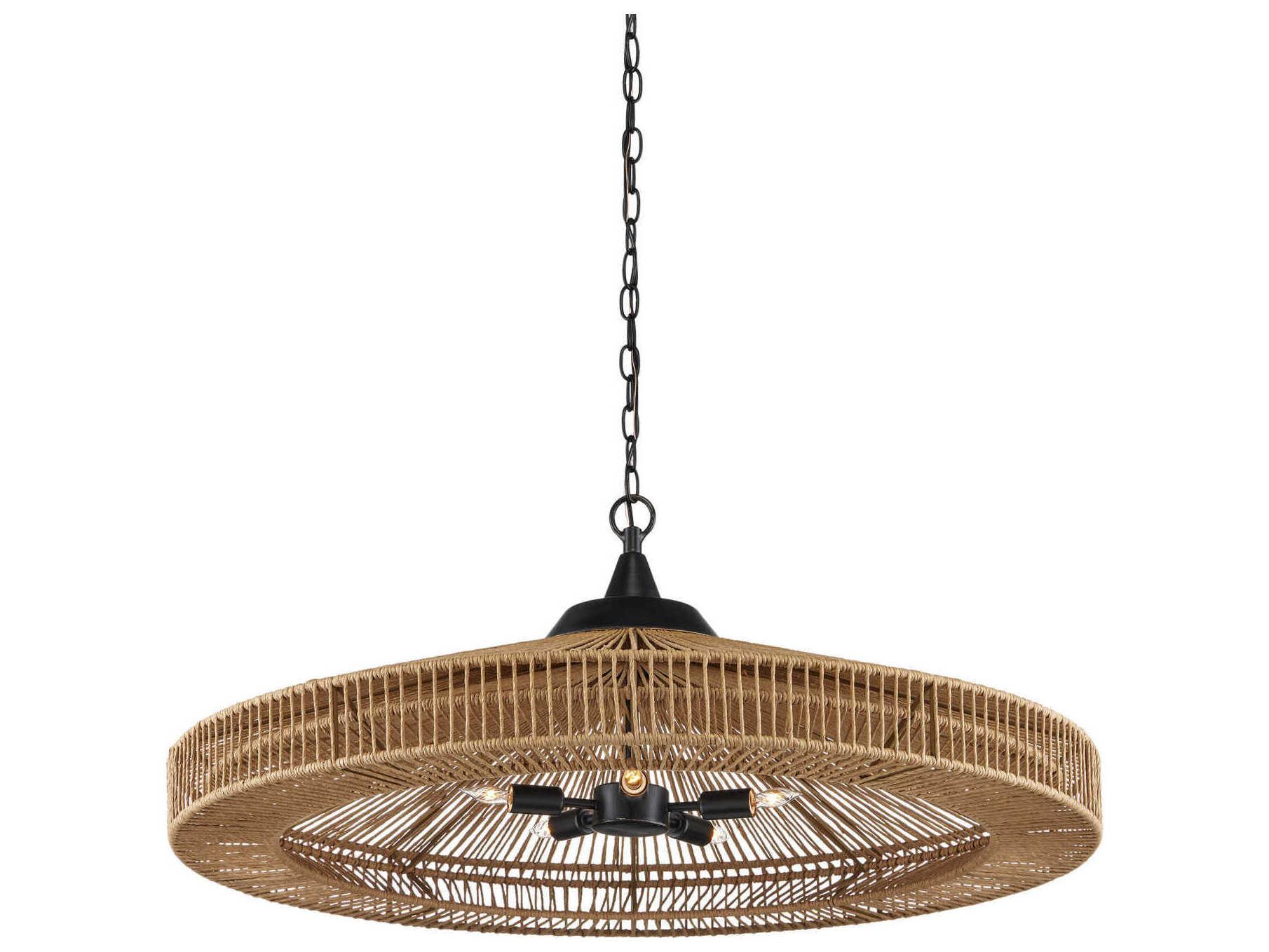 Currey & Company Maldives 5-Light Natural satin Black Brown Dome Pendant