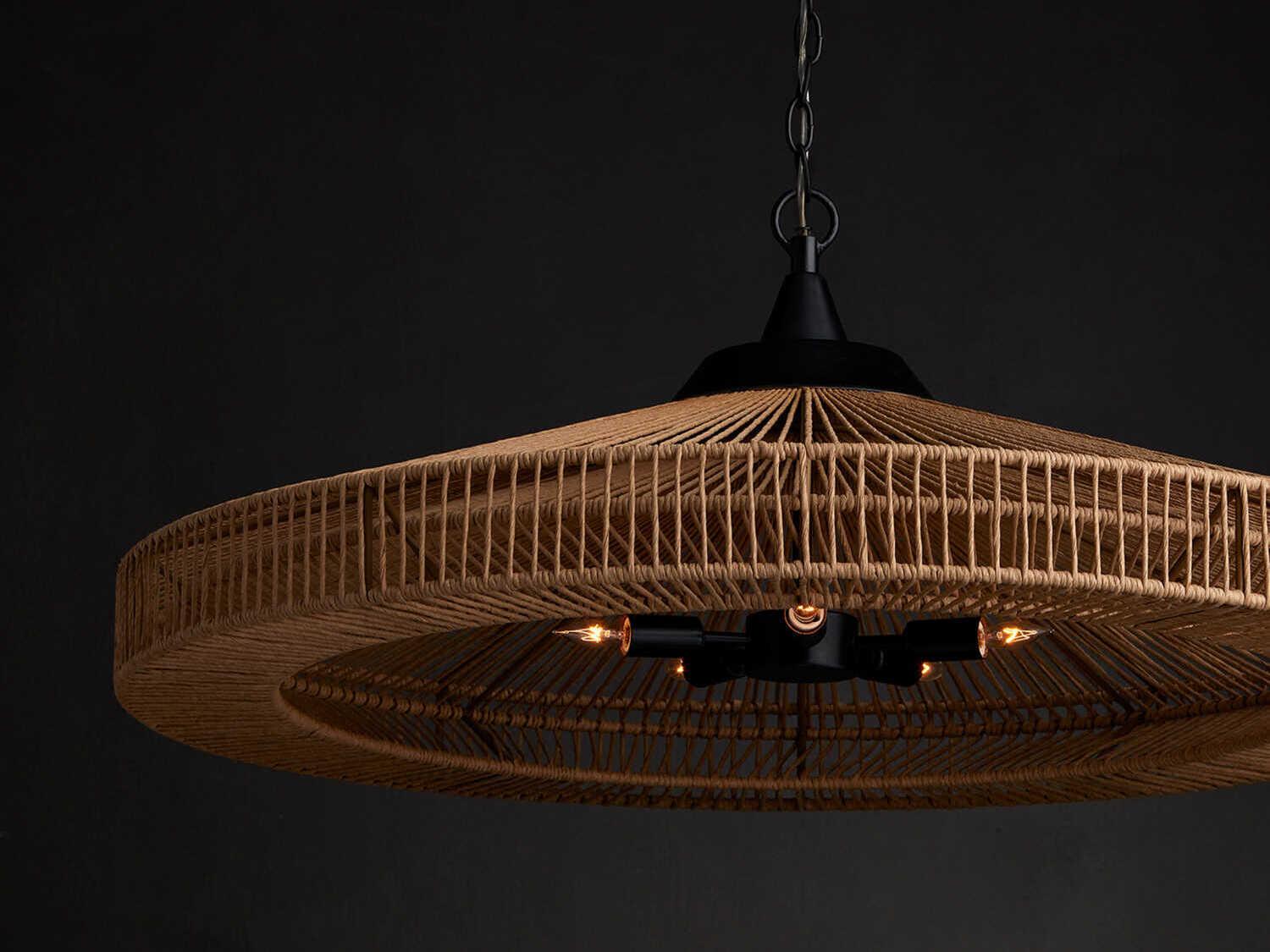 Currey & Company Maldives 5-Light Natural satin Black Brown Dome Pendant