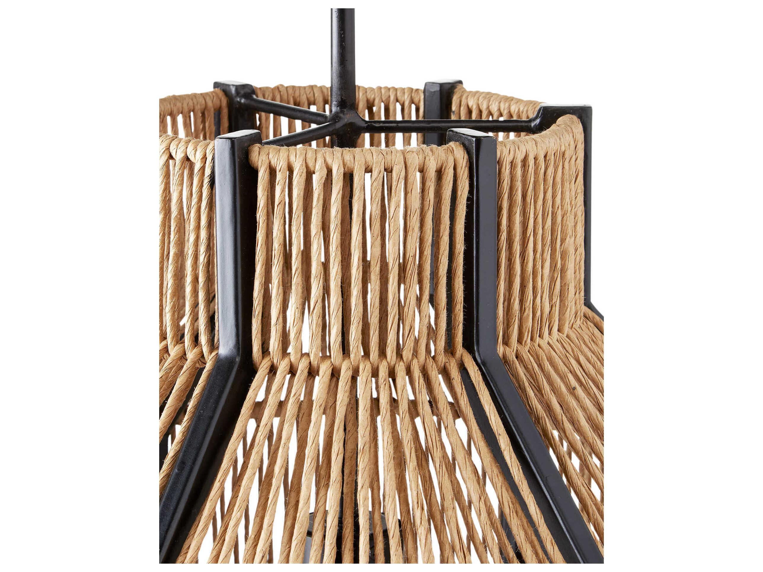 Currey & Company Mali 1-Light Satin Black Khaki Kraft Paper Twine Brown Pendant