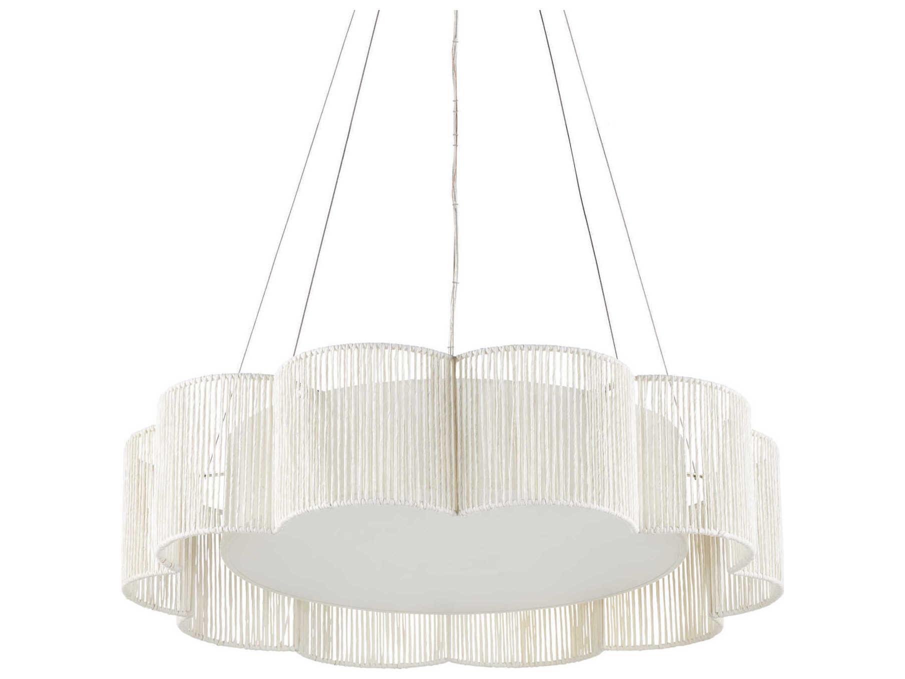 Currey & Company Ancroft 1-Light White Contemporary Silver Leaf LED Drum Linear Pendant