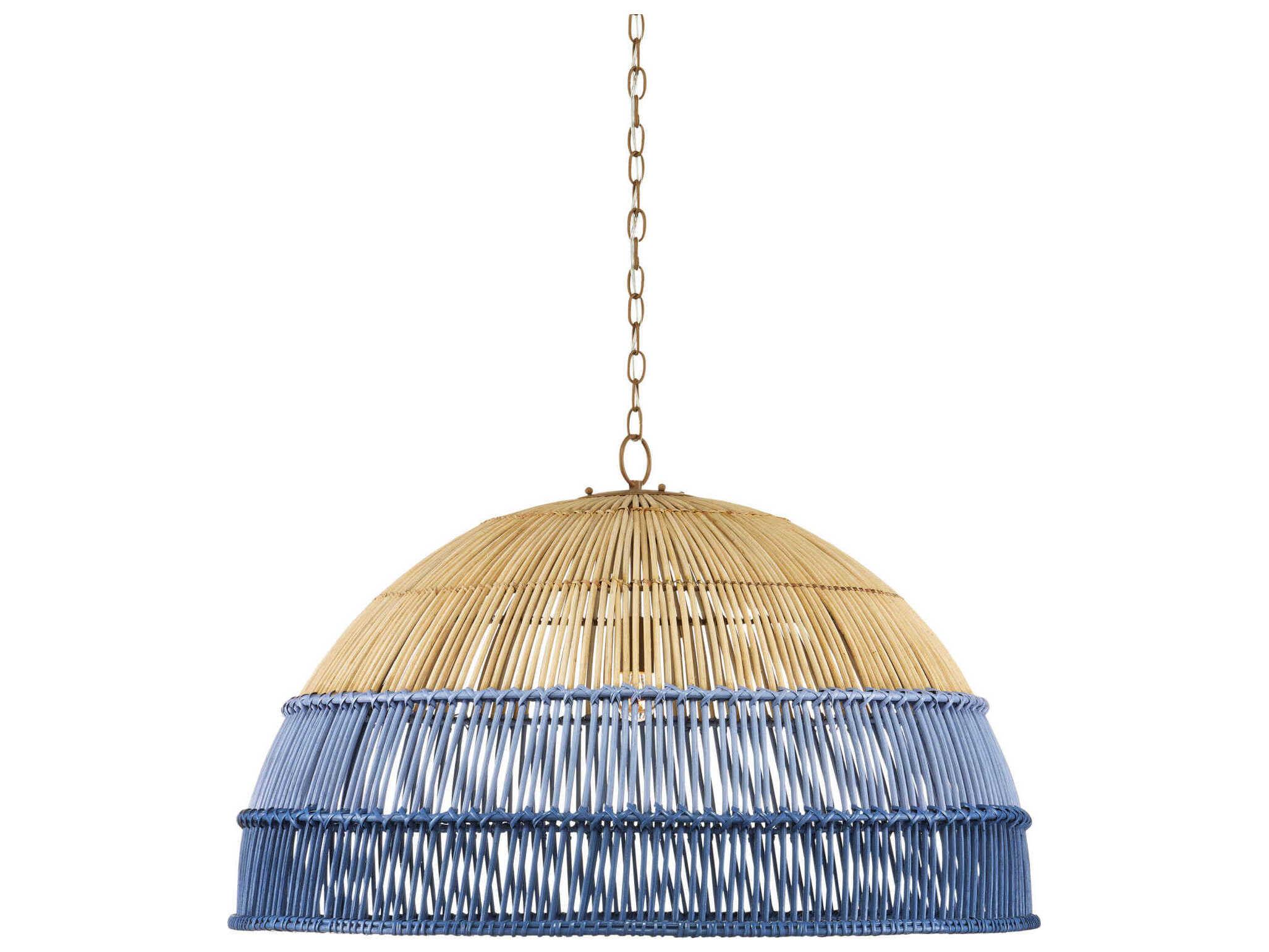 Currey & Company Senjyo 1-Light Khaki Cornflower Blue Bluebonnet Brown Dome Pendant