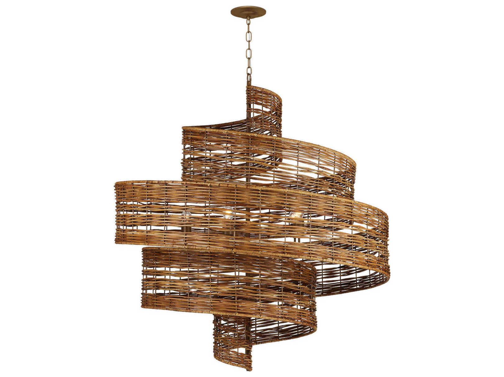 Currey & Company Saisei 5-Light Khaki Natural Rattan Brown Chandelier