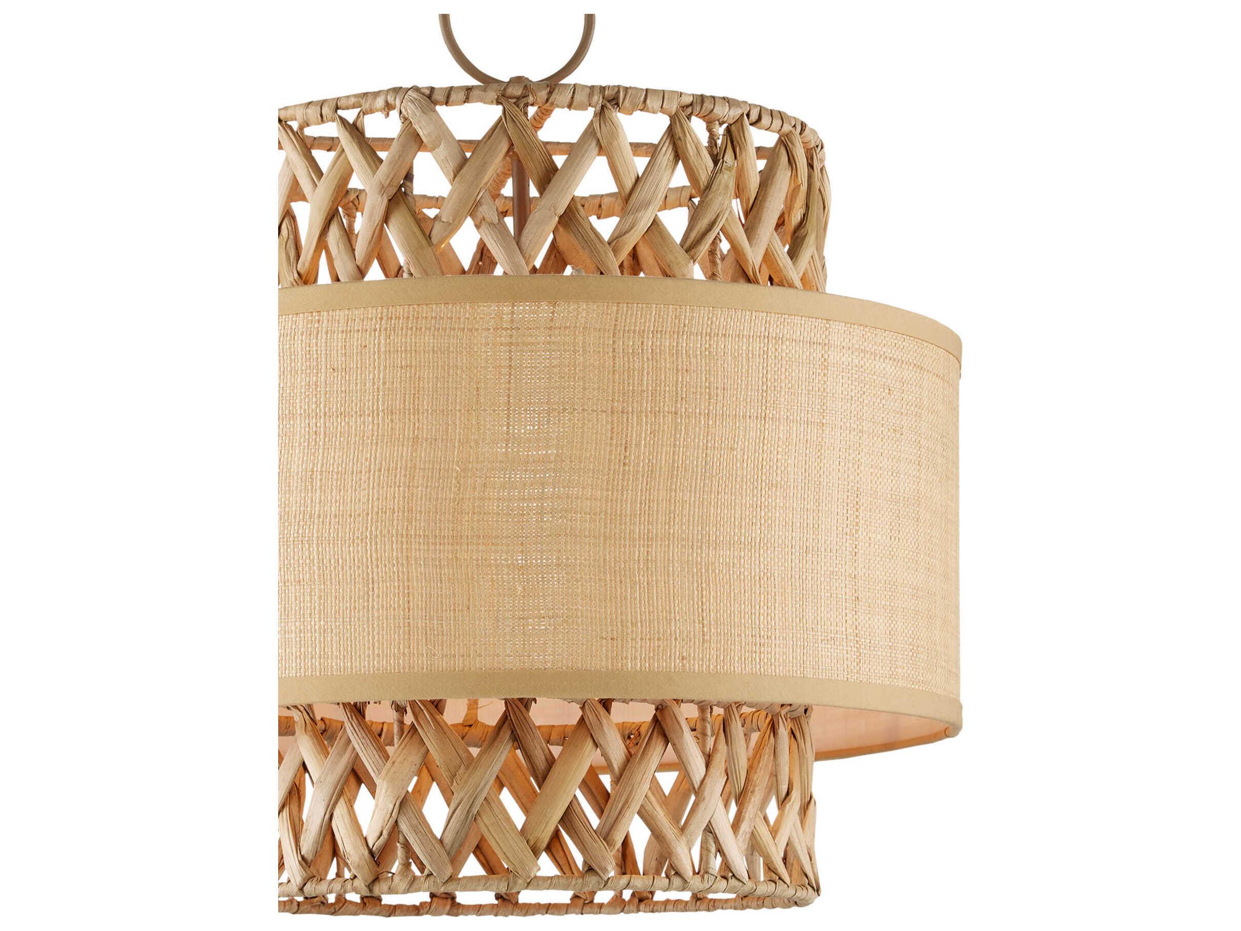 Currey & Company Isola 4-Light Khaki Natural Water Hyacinth Brown Cylinder Pendant