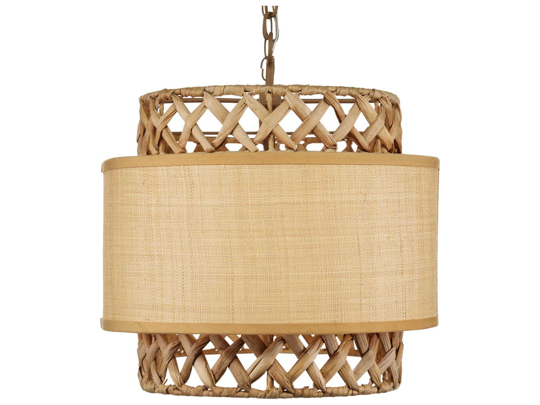 Currey & Company Isola 6-Light Khaki Natural Water Hyacinth Brown Island Pendant