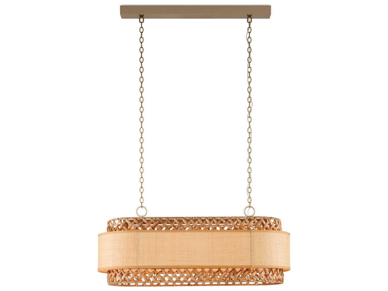 Currey & Company Isola 6-Light Khaki Natural Water Hyacinth Brown Island Pendant